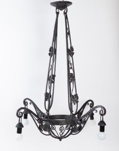 Art Deco Chandelier, 1930, Wrought Iron, 4 Lights
