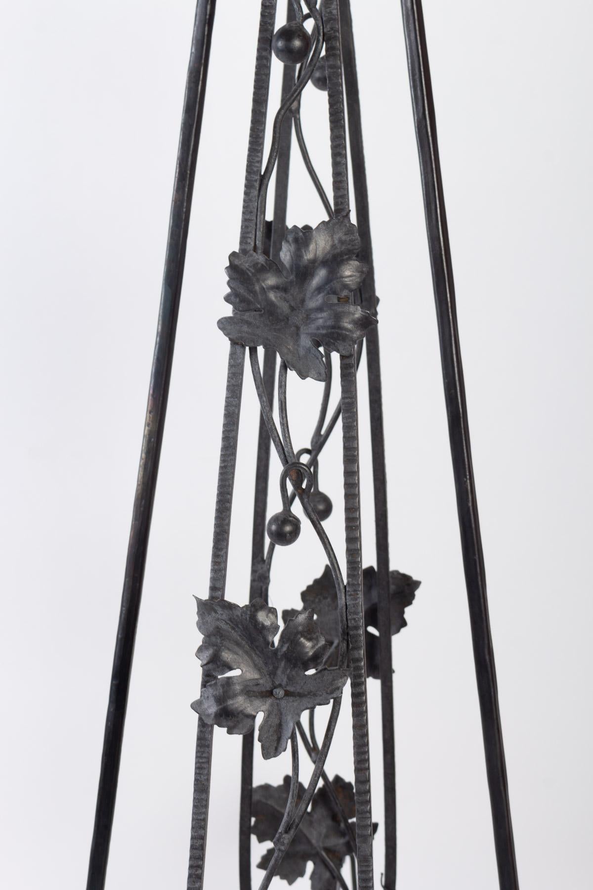 Mid-20th Century Art Deco Chandelier, 1930, Wrought Iron, 4 Lights For Sale