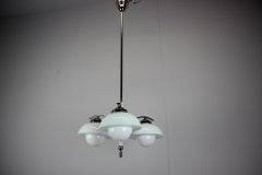 Lampadario Art Deco 1930 Cecoslovacchia vetro menta Cromo Plafoniera