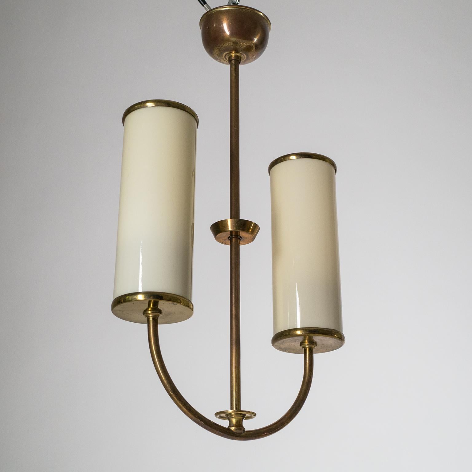 Art Deco Chandelier, 1930s, Ivory Glass and Brass 7
