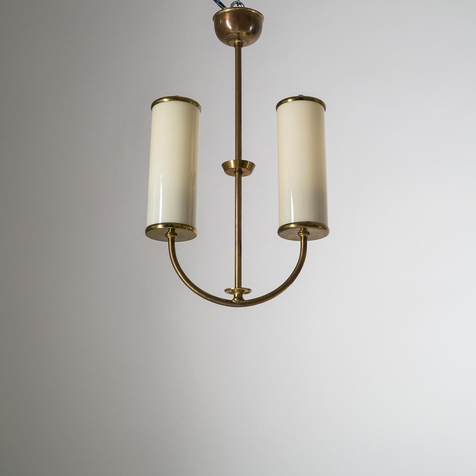 Art Deco Chandelier, 1930s, Ivory Glass and Brass 10