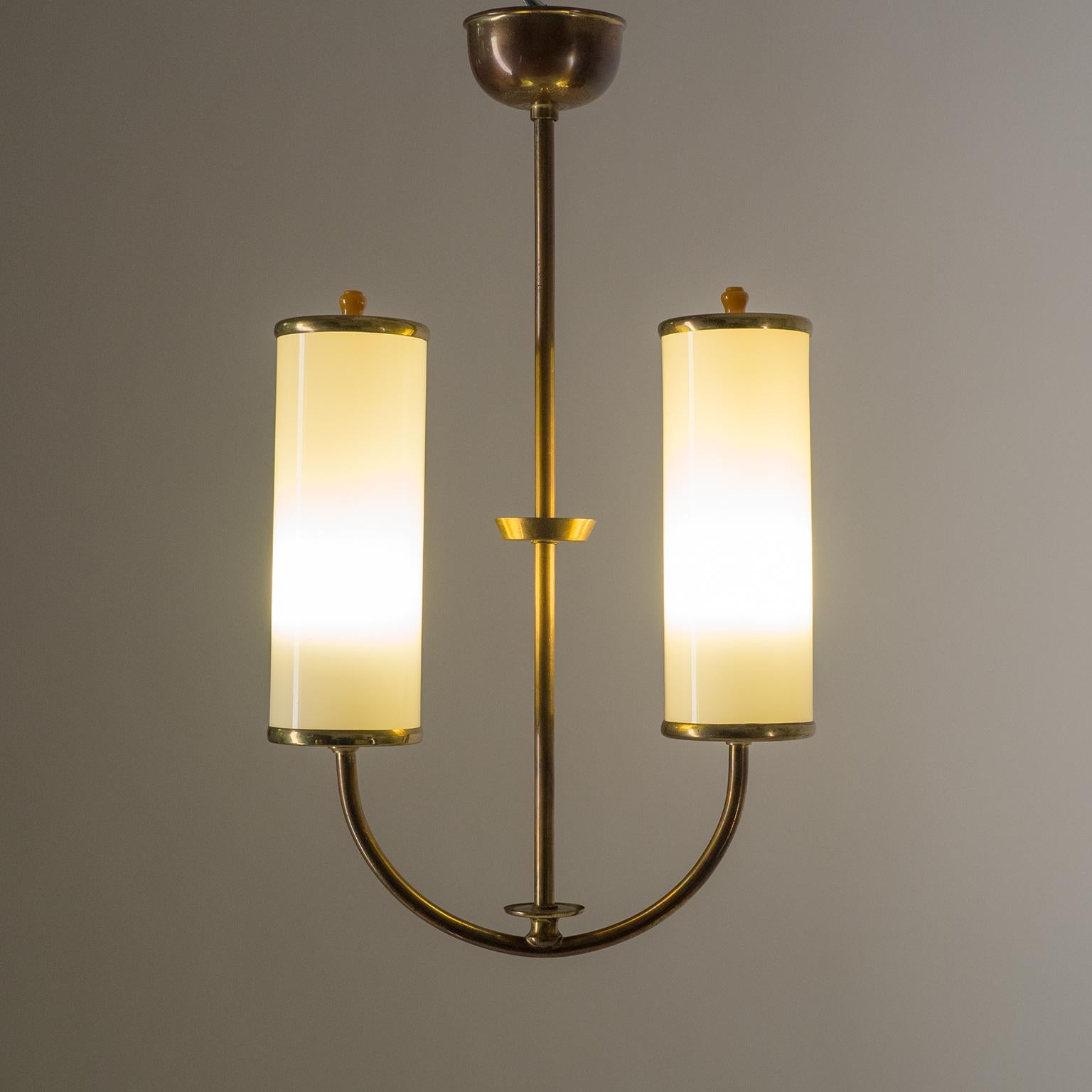 German Art Deco Chandelier, 1930s, Ivory Glass and Brass