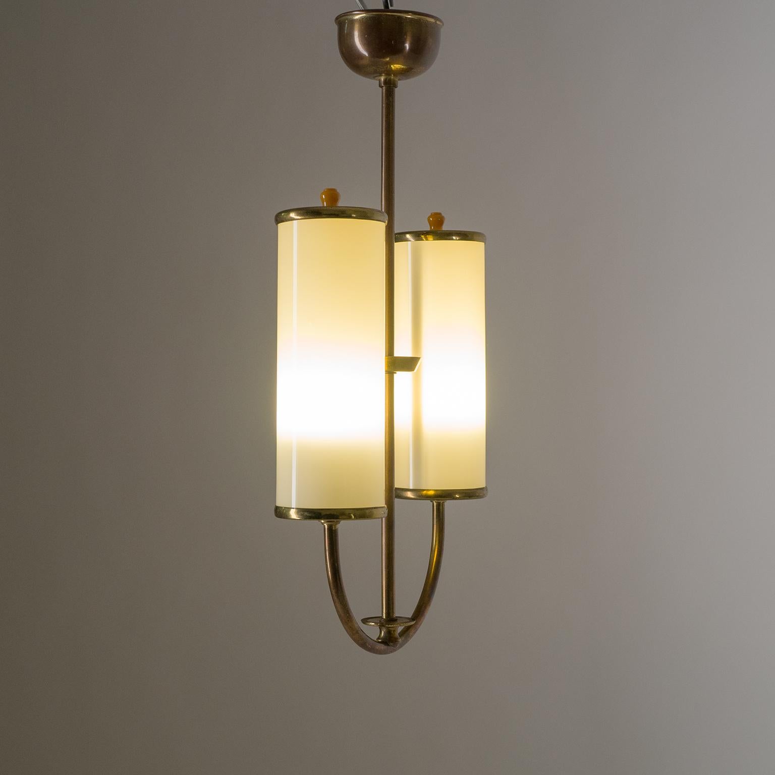 Art Deco Chandelier, 1930s, Ivory Glass and Brass In Good Condition In Vienna, AT