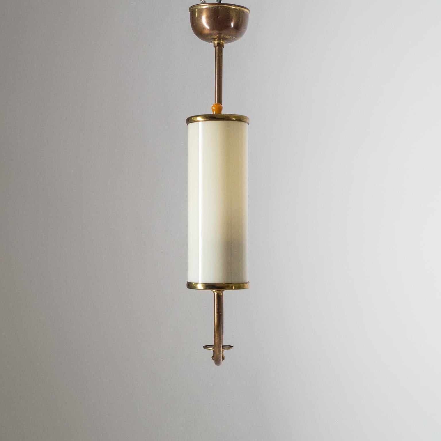Mid-20th Century Art Deco Chandelier, 1930s, Ivory Glass and Brass