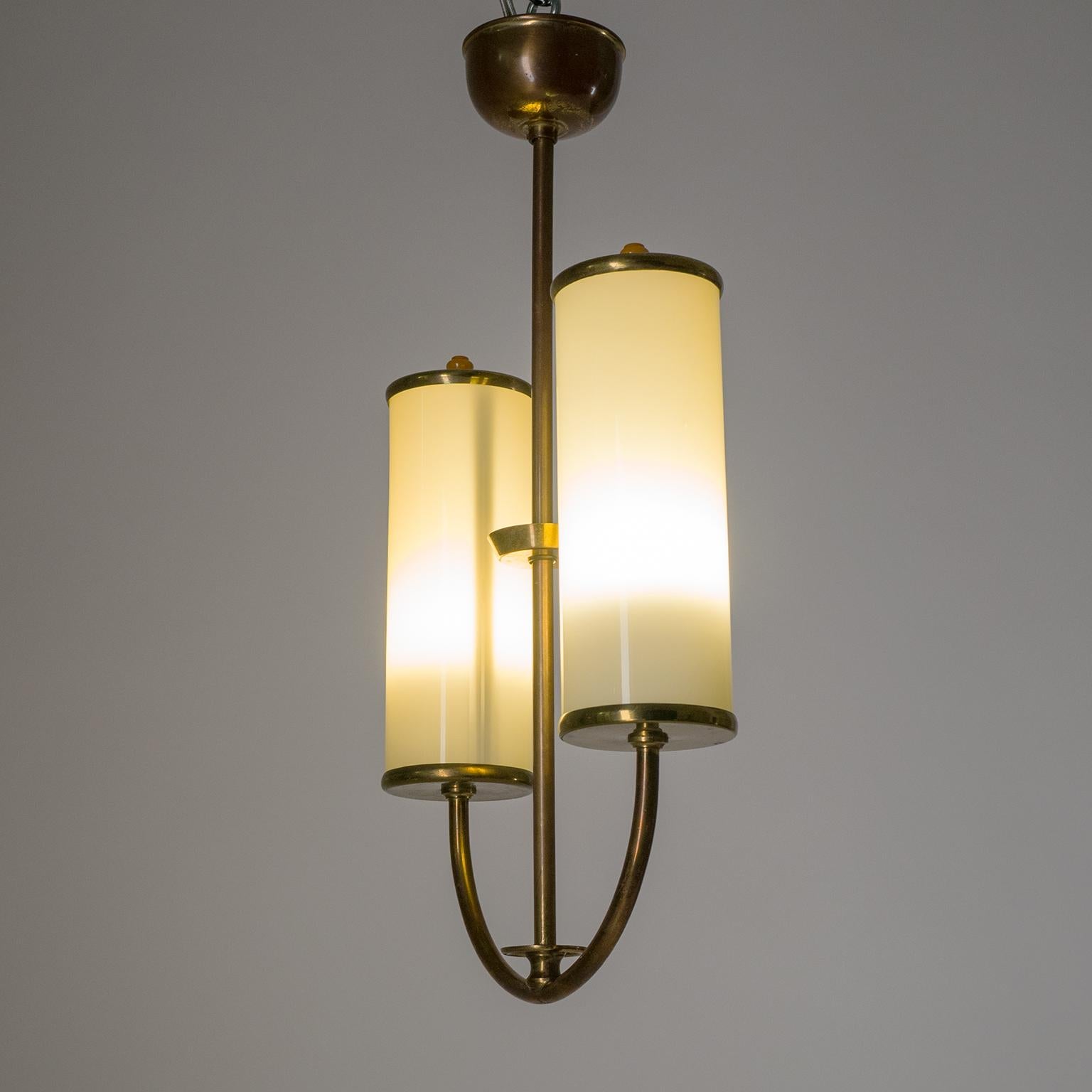 Art Deco Chandelier, 1930s, Ivory Glass and Brass 2