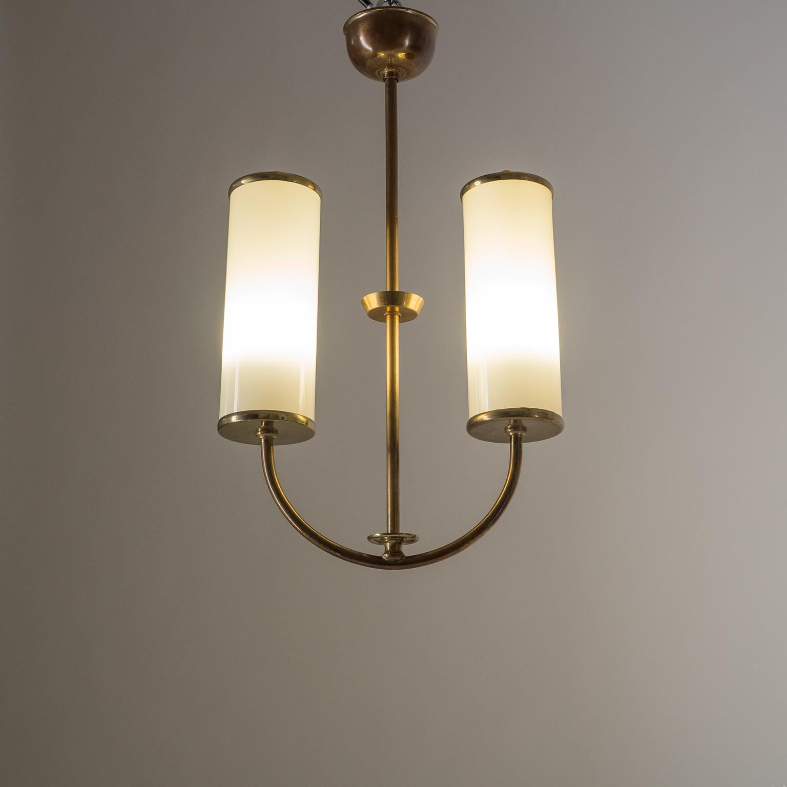 Art Deco Chandelier, 1930s, Ivory Glass and Brass 3