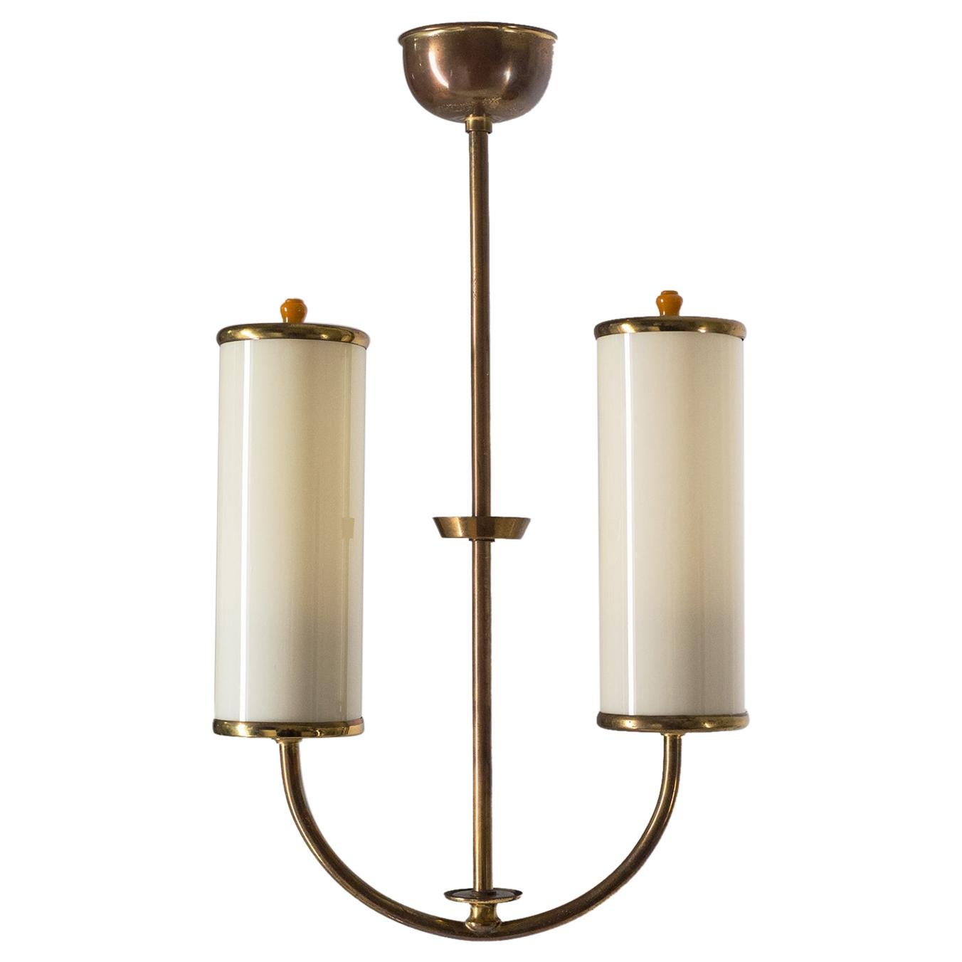 Art Deco Chandelier, 1930s, Ivory Glass and Brass