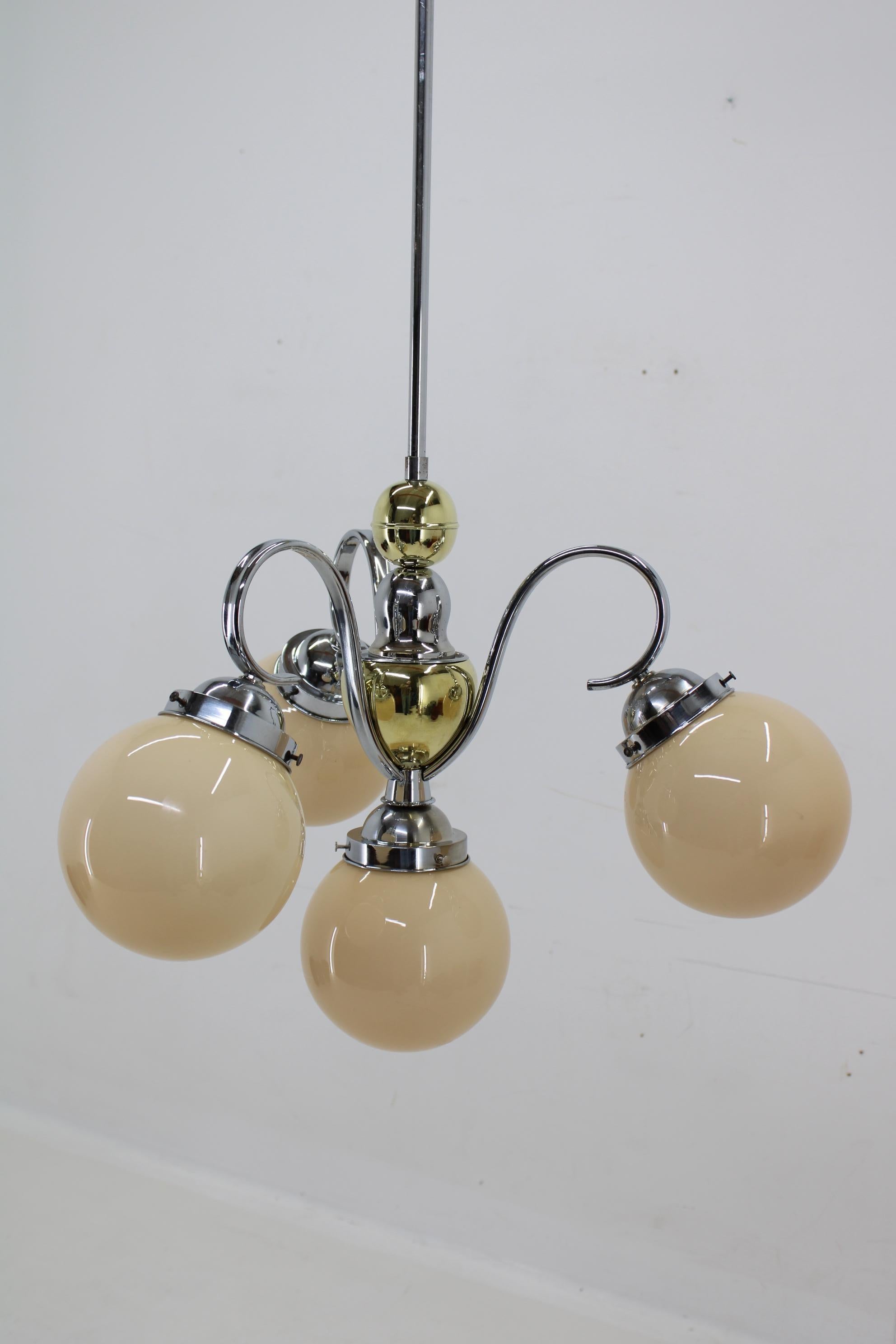 Brass Art Deco Chandelier, 1930s, Restored For Sale