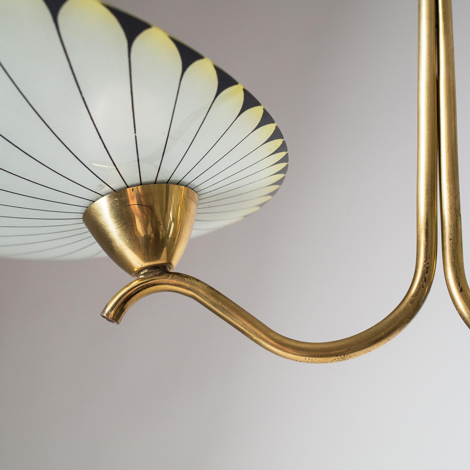 Art Deco Chandelier, 1940s, Enameled Glass and Brass 6