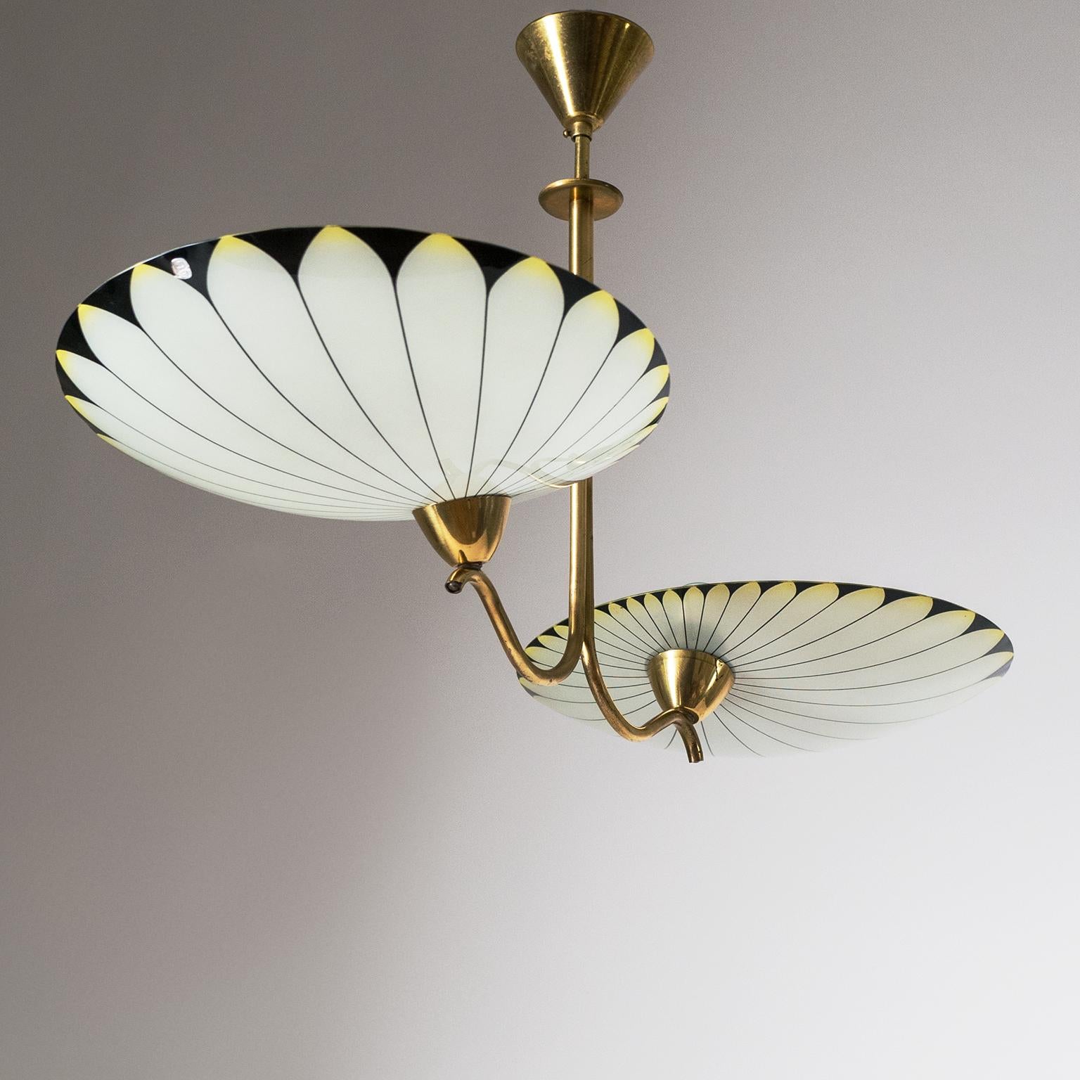Art Deco Chandelier, 1940s, Enameled Glass and Brass 7