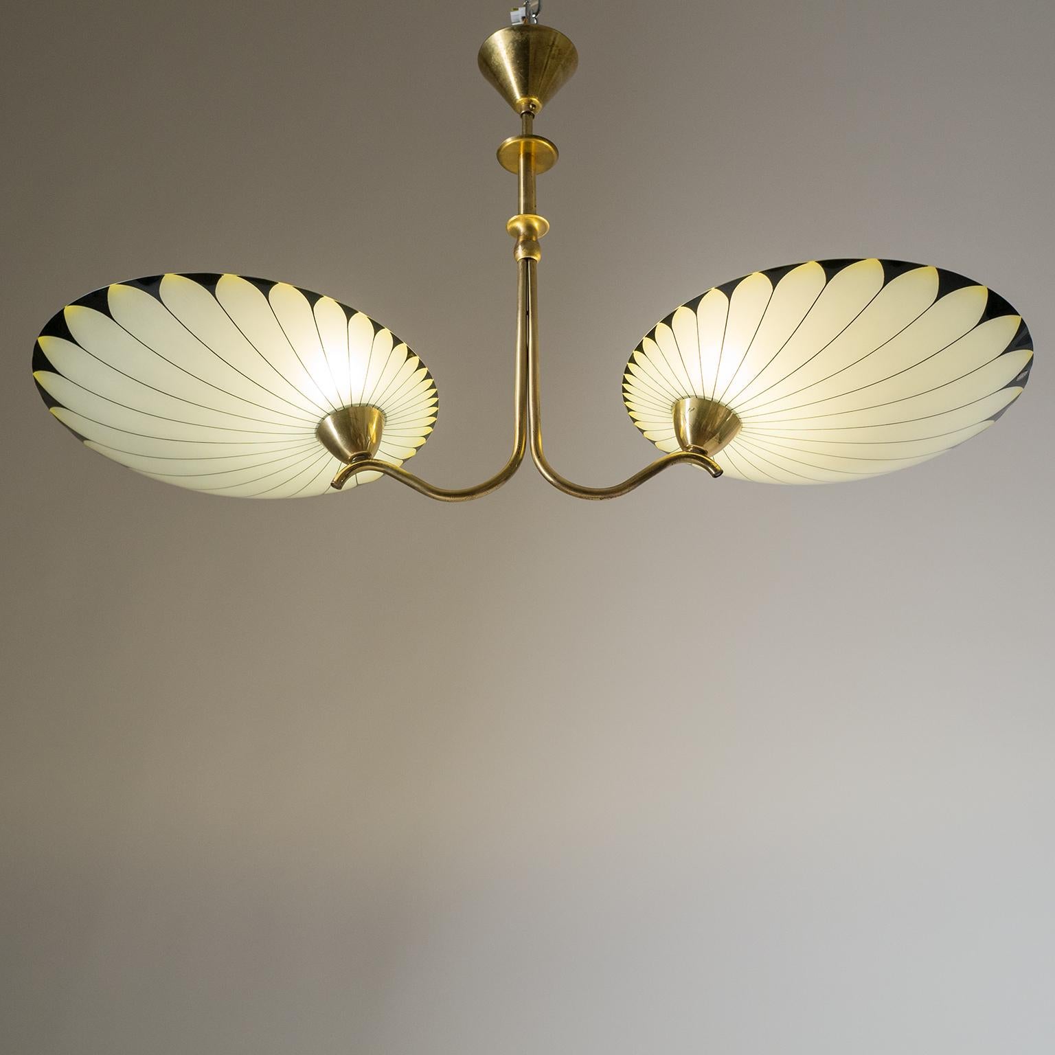Art Deco Chandelier, 1940s, Enameled Glass and Brass 8