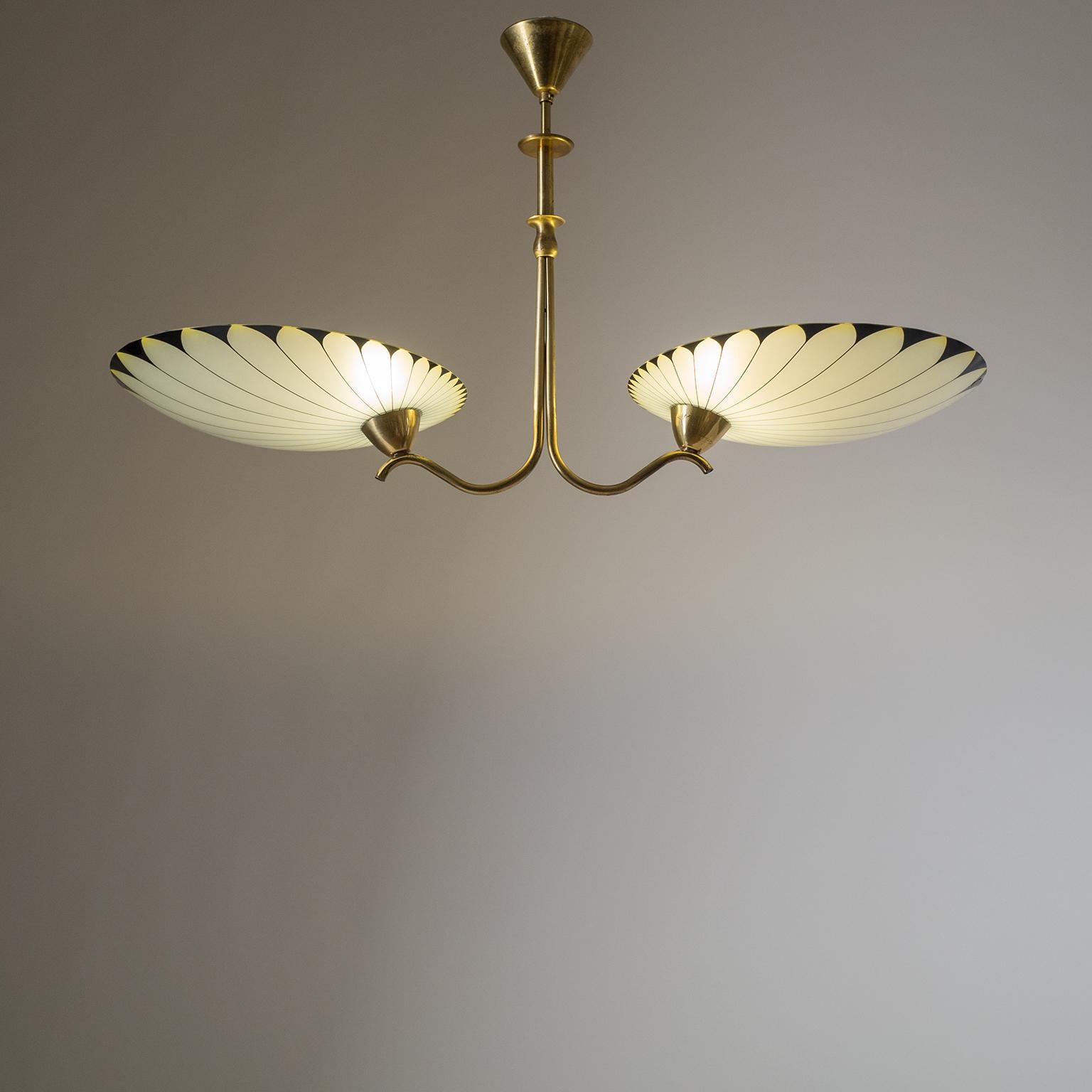 Art Deco Chandelier, 1940s, Enameled Glass and Brass 9