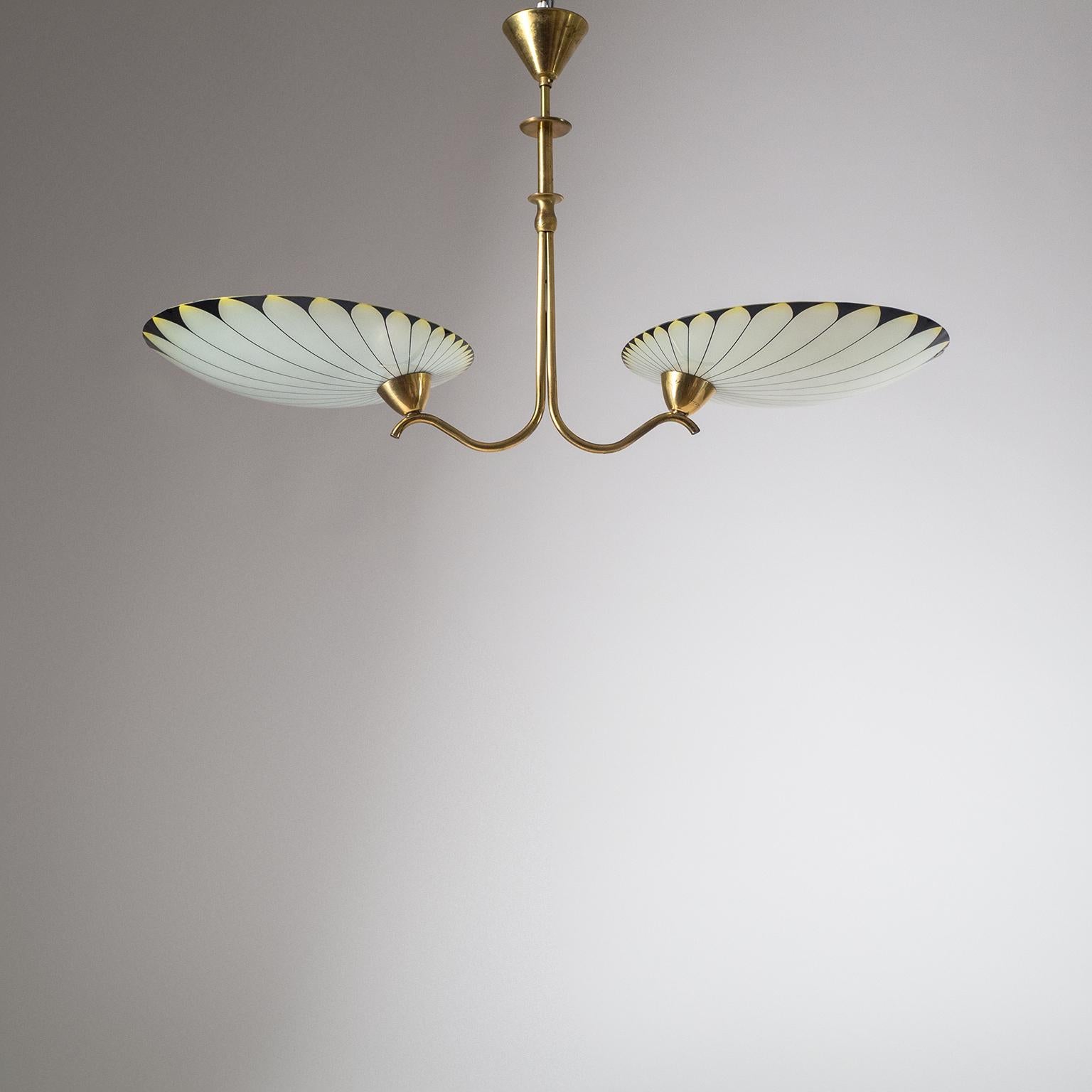 Art Deco Chandelier, 1940s, Enameled Glass and Brass 10