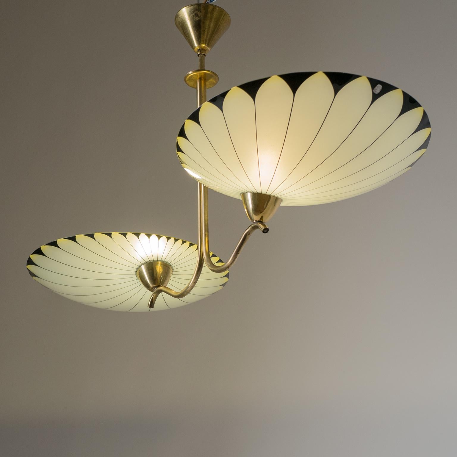 Art Deco Chandelier, 1940s, Enameled Glass and Brass In Good Condition In Vienna, AT