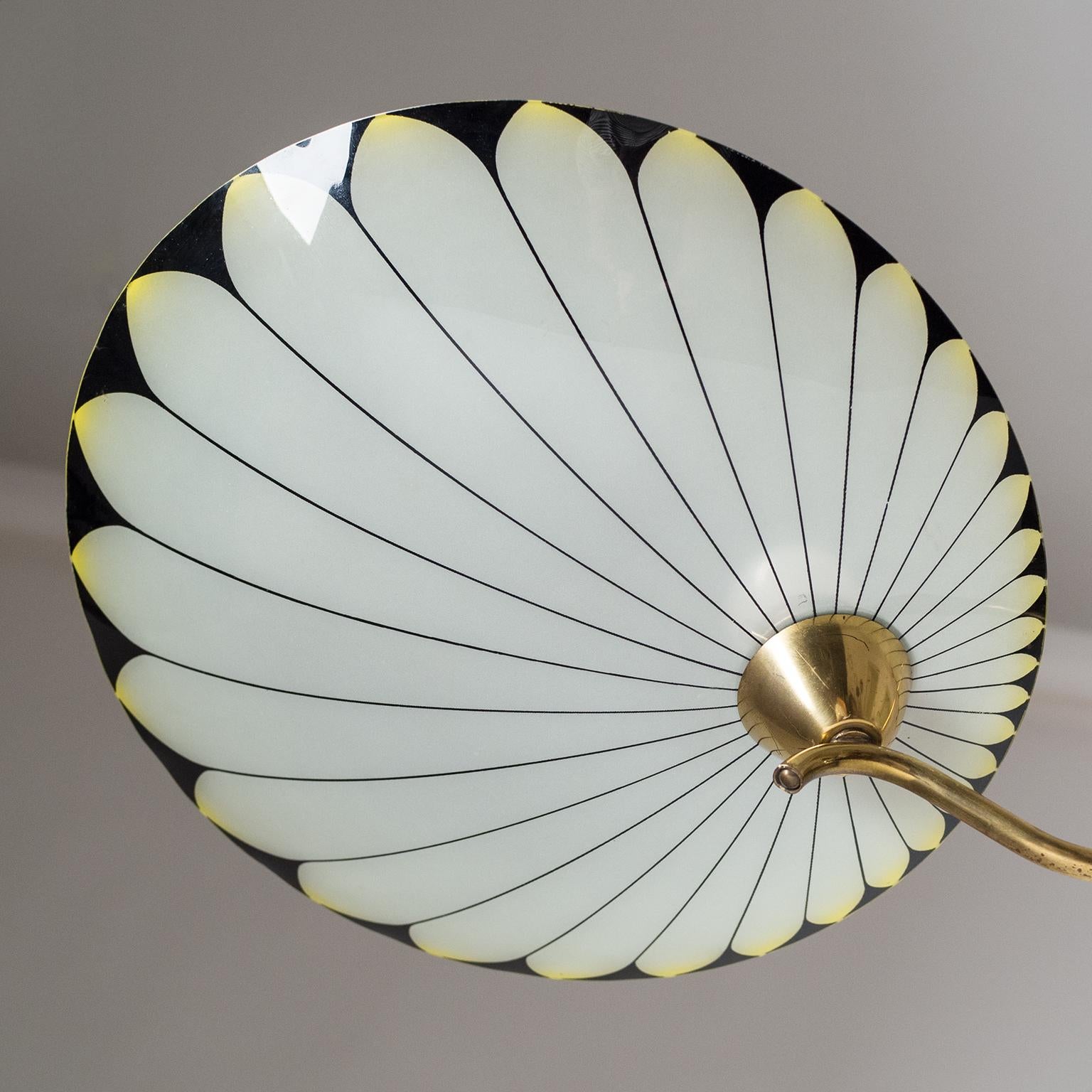 Mid-20th Century Art Deco Chandelier, 1940s, Enameled Glass and Brass