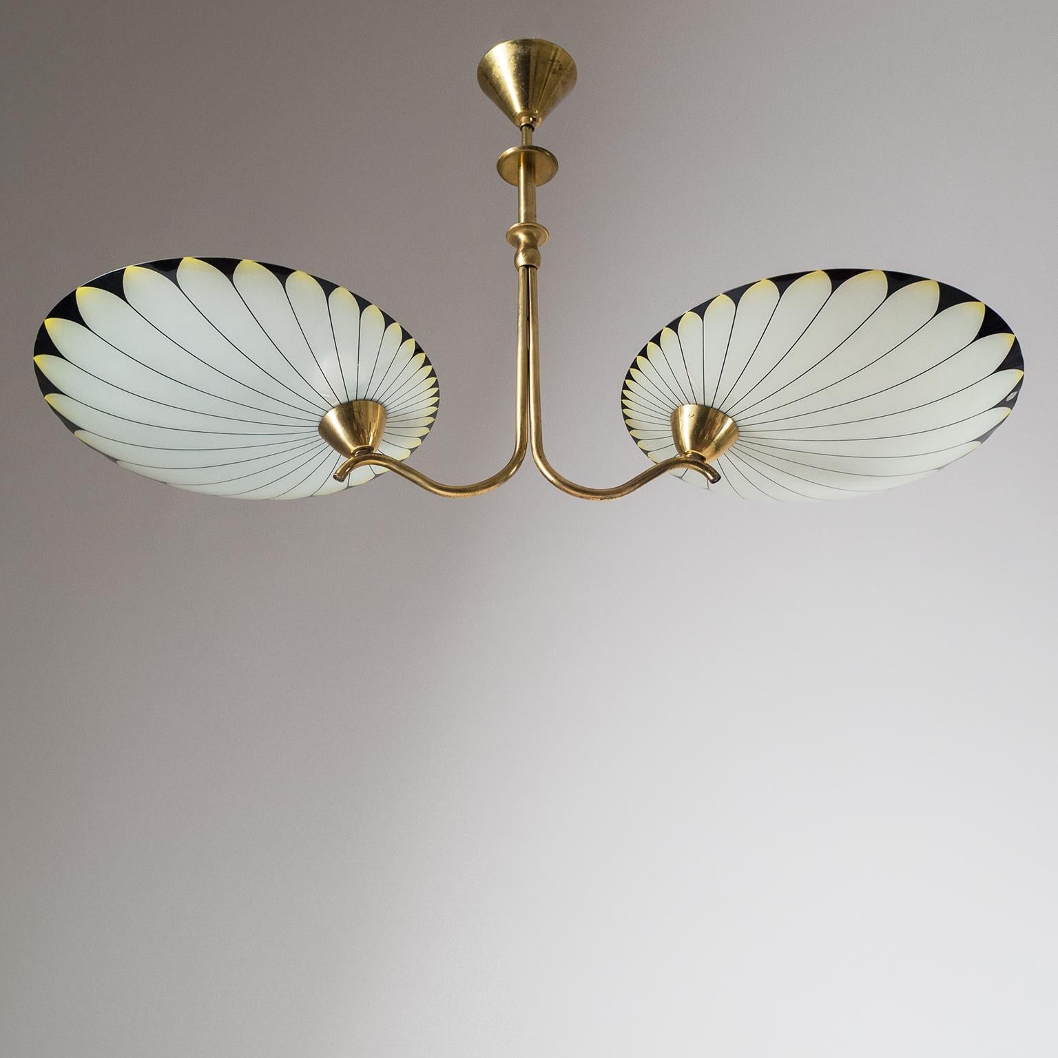 Art Deco Chandelier, 1940s, Enameled Glass and Brass 1