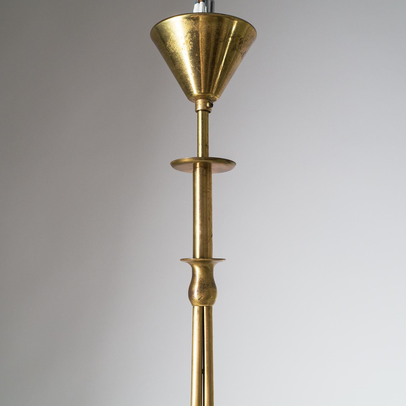 Art Deco Chandelier, 1940s, Enameled Glass and Brass 2