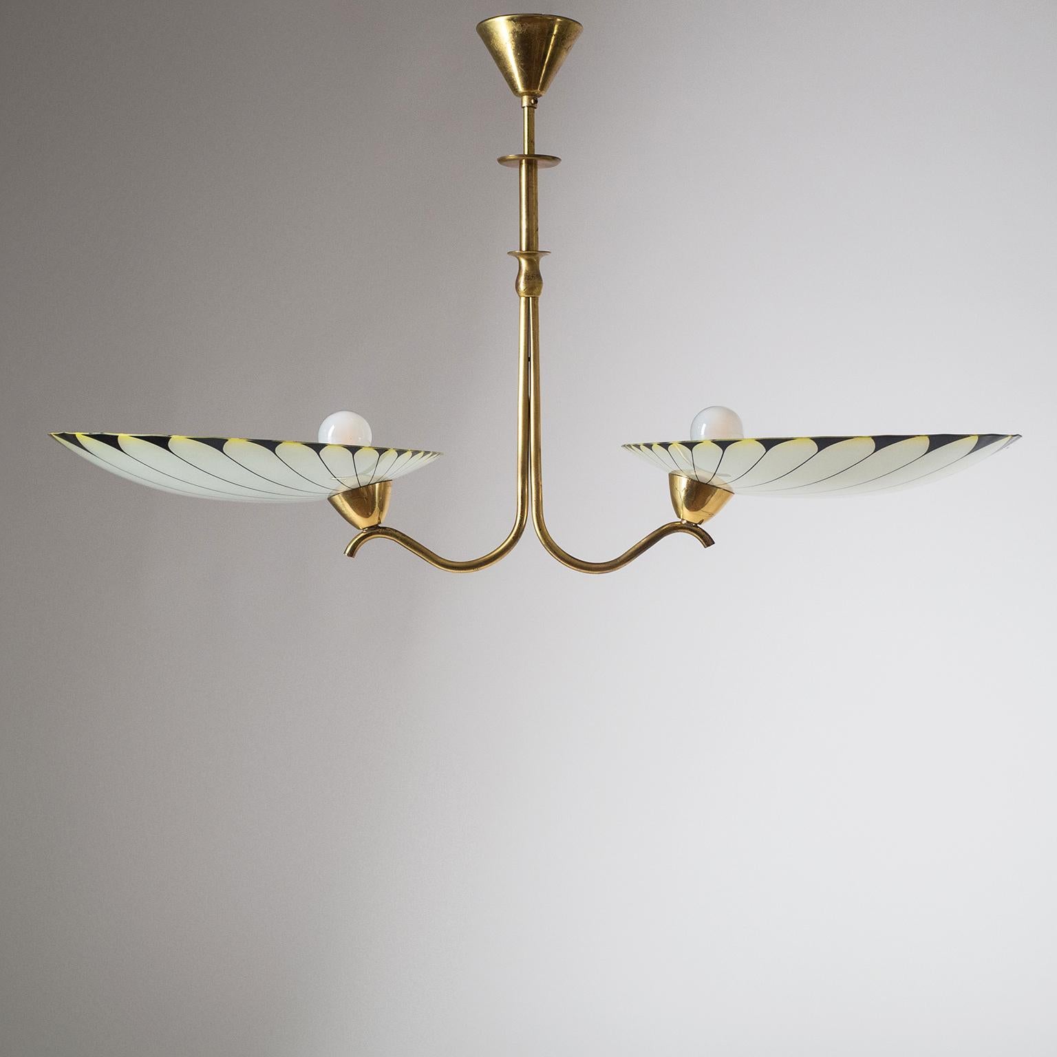 Art Deco Chandelier, 1940s, Enameled Glass and Brass 4