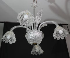 Art Deco Chandelier 4 Light by Barovier & Toso Murano Glass, 1950s