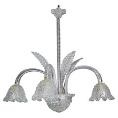 Lustre Art déco à 4 lumières, en verre de Murano, signé Barovier&Toso, années 1950