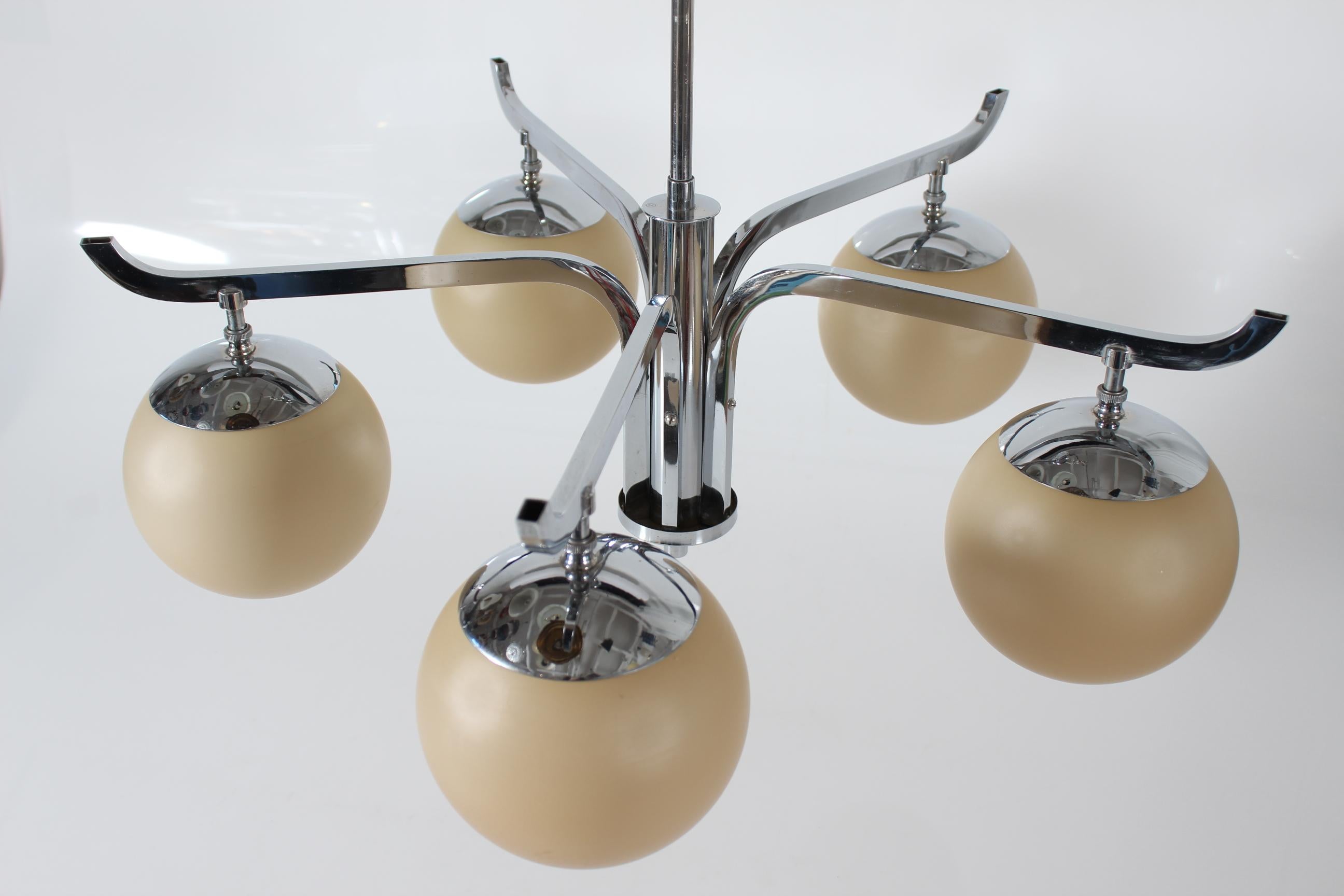 Art Deco Chandelier 5-armed with Ball Shaped Shades by Fog & Mørup Denmark 1930s 2