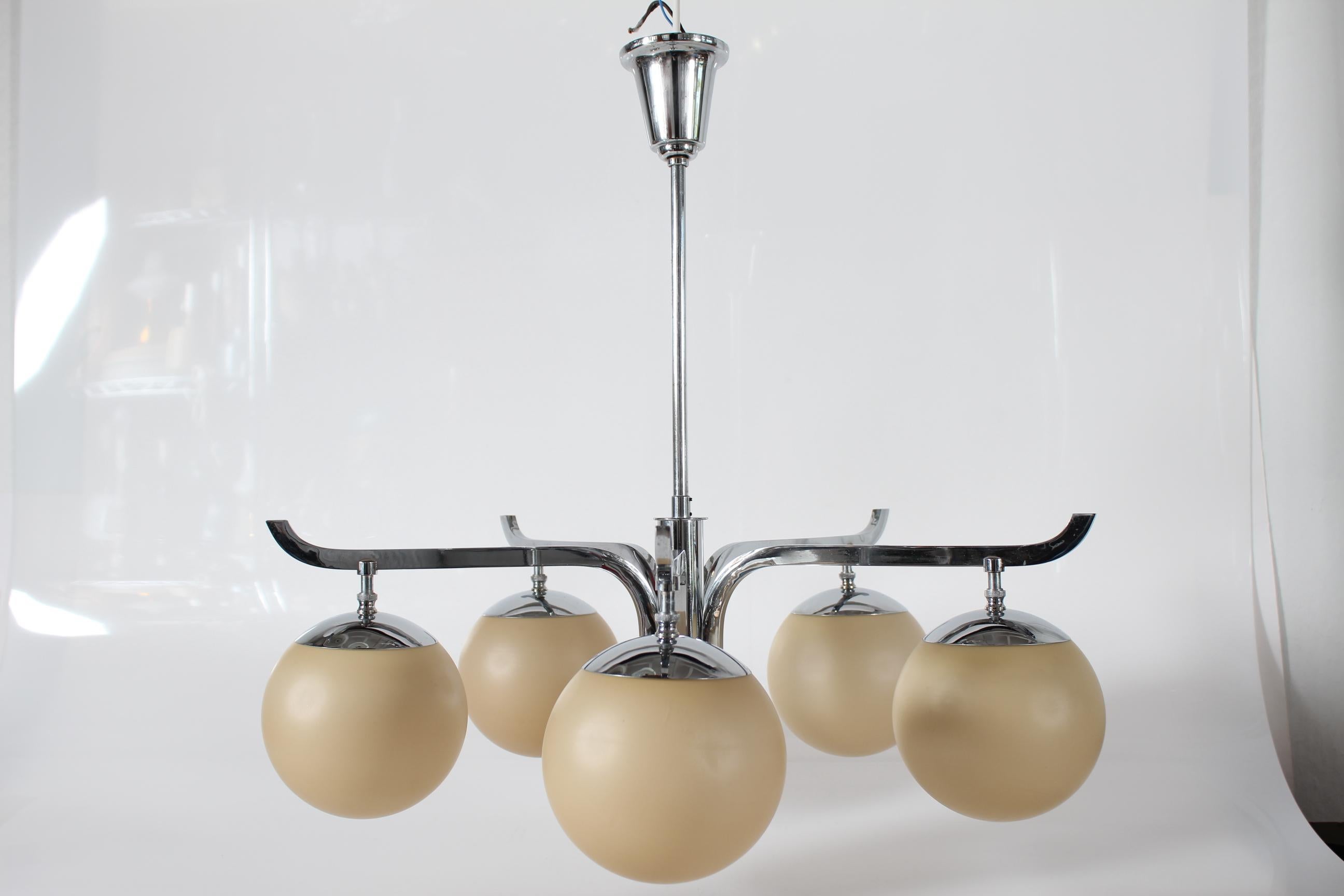 Art Deco Chandelier 5-armed with Ball Shaped Shades by Fog & Mørup Denmark 1930s 3