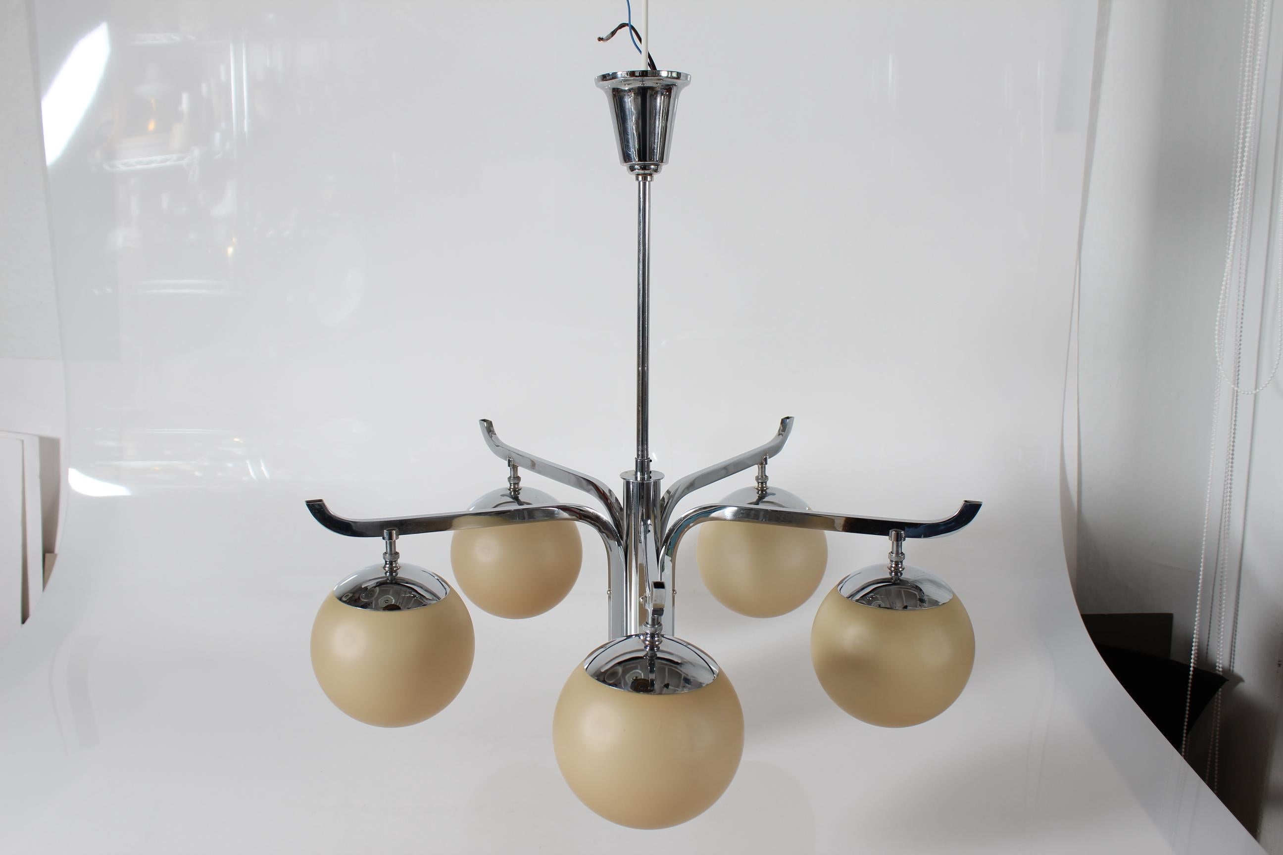 Art Deco Chandelier 5-armed with Ball Shaped Shades by Fog & Mørup Denmark 1930s 4