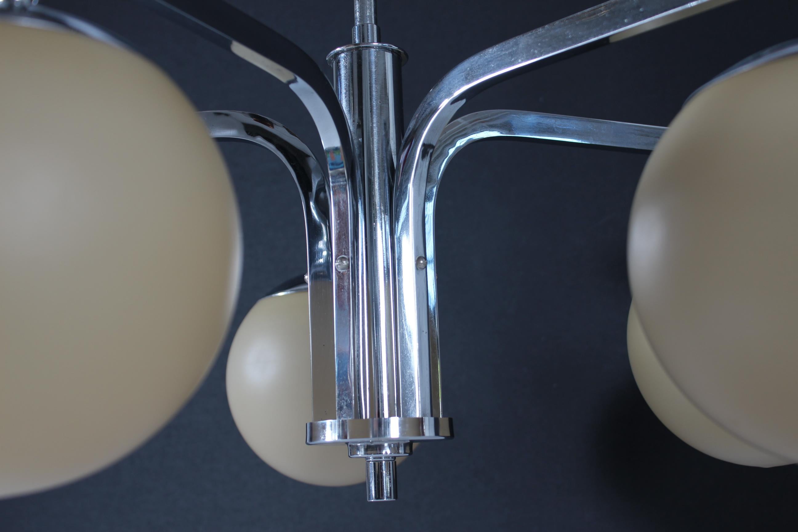 Danish Art Deco Chandelier 5-armed with Ball Shaped Shades by Fog & Mørup Denmark 1930s