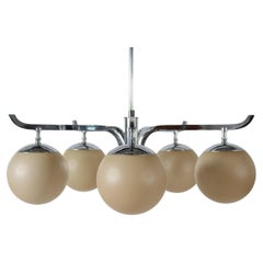 Art Deco Chandelier 5-armed with Ball Shaped Shades by Fog & Mørup Denmark 1930s