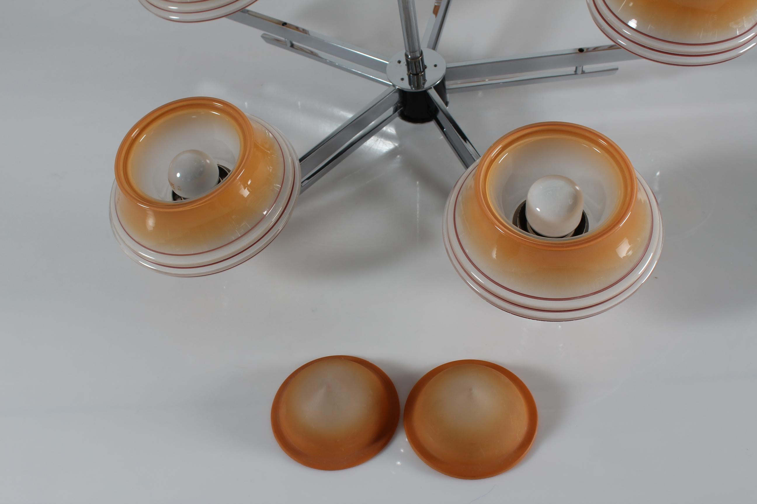 Lampadario Art Deco a 5 bracci con paralumi fatti a mano di Fog & Mørup Danimarca anni '40 in vendita 3