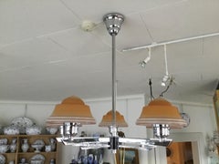 Araña Art Decó de 5 brazos con pantallas hechas a mano de Fog & Mørup Dinamarca Década de 1940