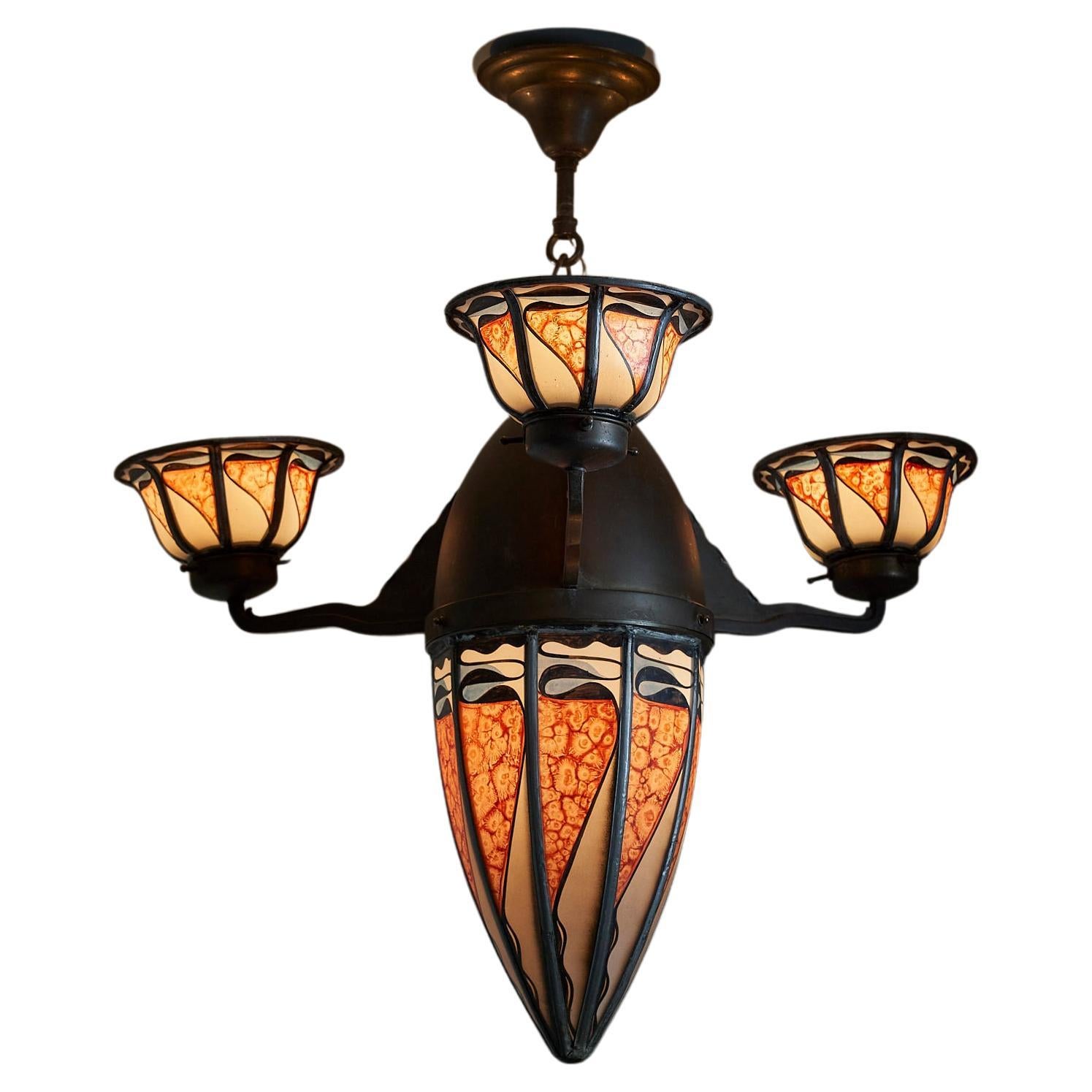 Art Deco Chandelier, Amsterdam School by The Nieuwe Honsel For Sale