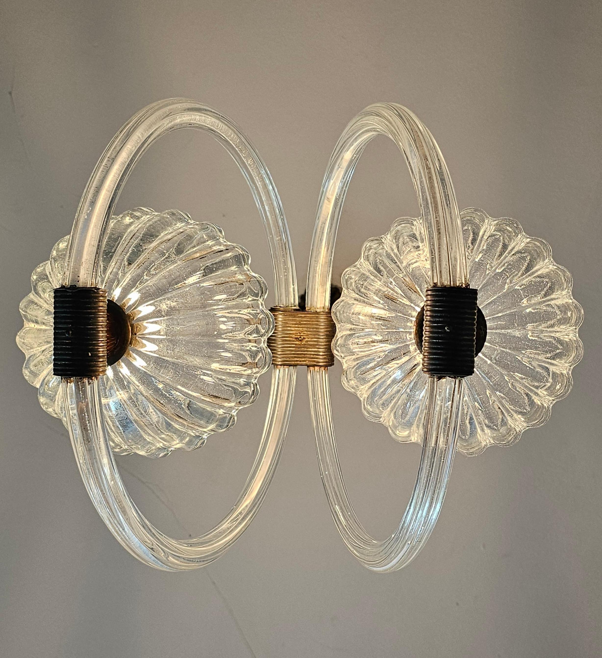 Lampadario Art Deco attribuito a Barovier&Toso in vetro e bronzo di Murano In condizioni buone in vendita a Beograd, RS