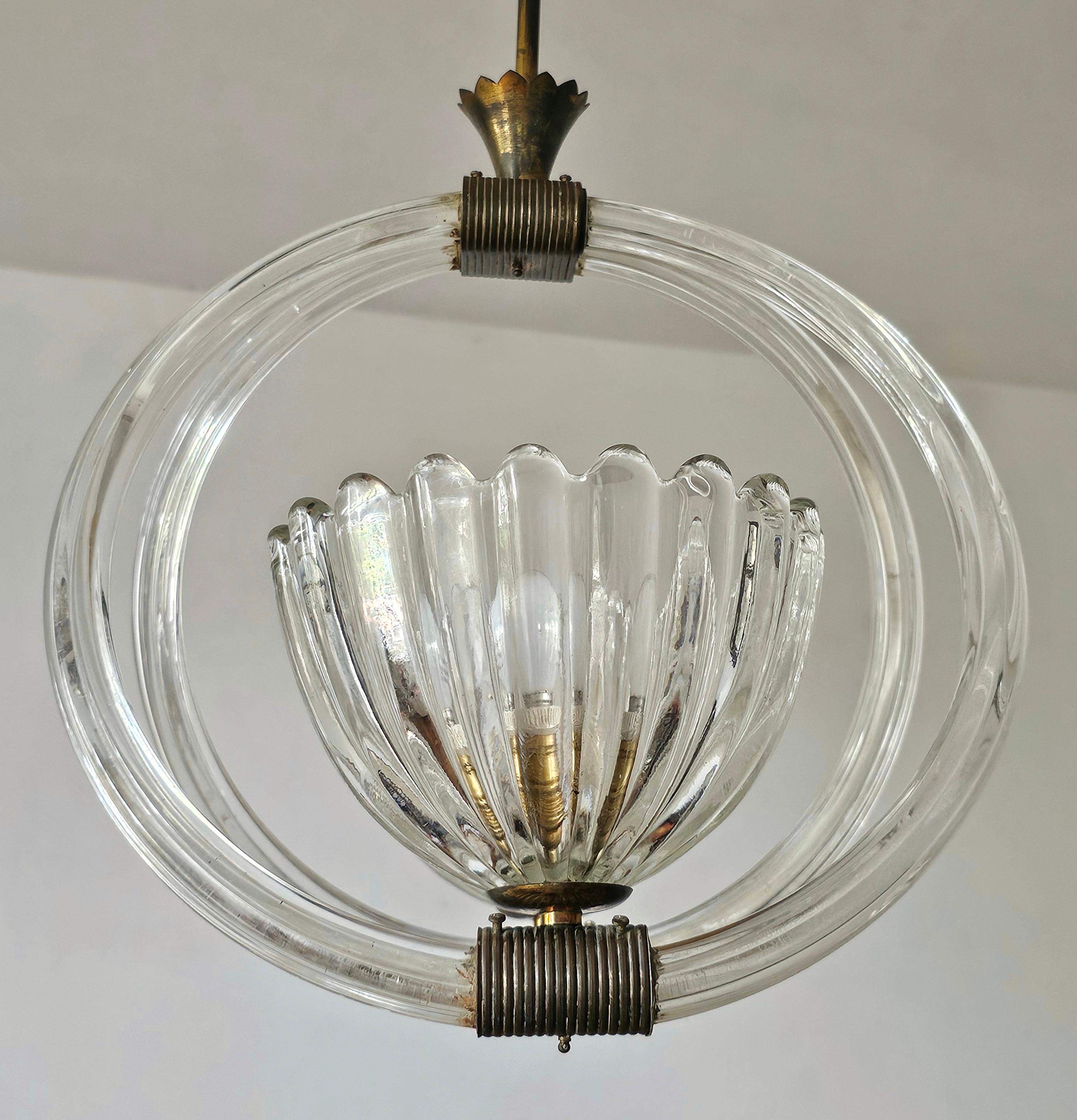 Bronzo Lampadario Art Deco attribuito a Barovier&Toso in vetro e bronzo di Murano in vendita