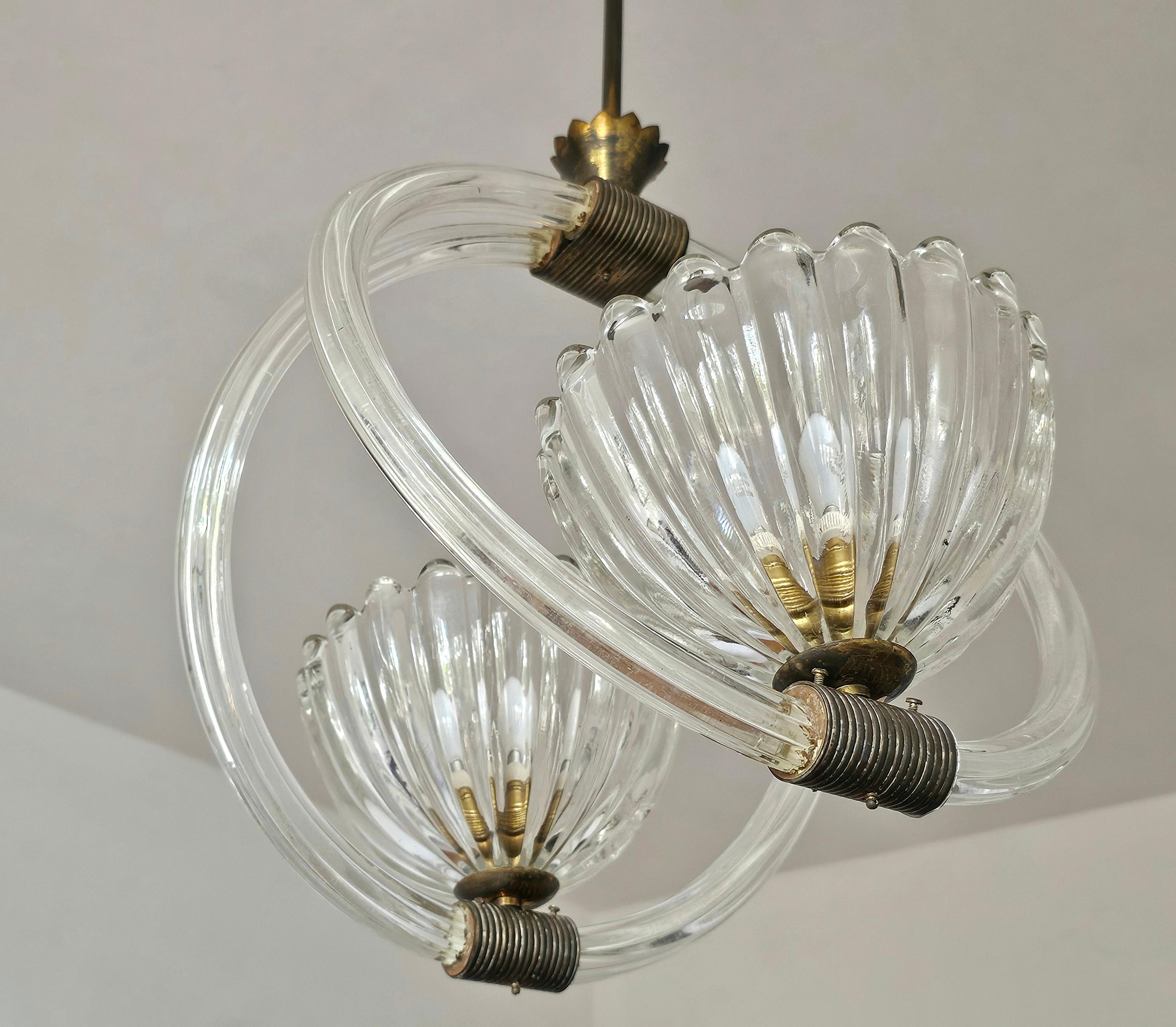 Lampadario Art Deco attribuito a Barovier&Toso in vetro e bronzo di Murano in vendita 2