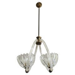 Lampadario Art Deco attribuito a Barovier&Toso in vetro e bronzo di Murano
