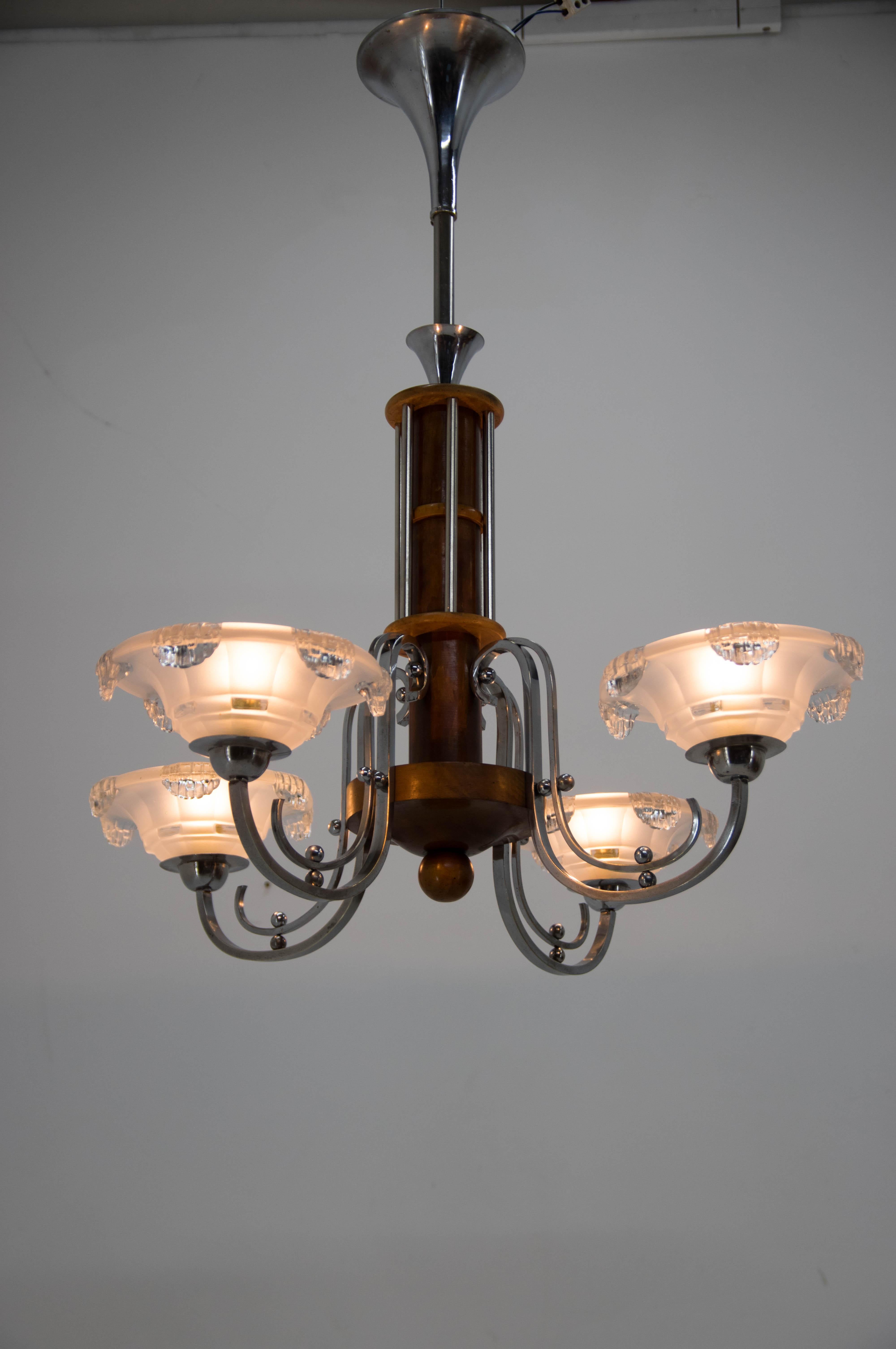 French Art Deco Chandelier Attributed to Ezan & Petitot, 1930s