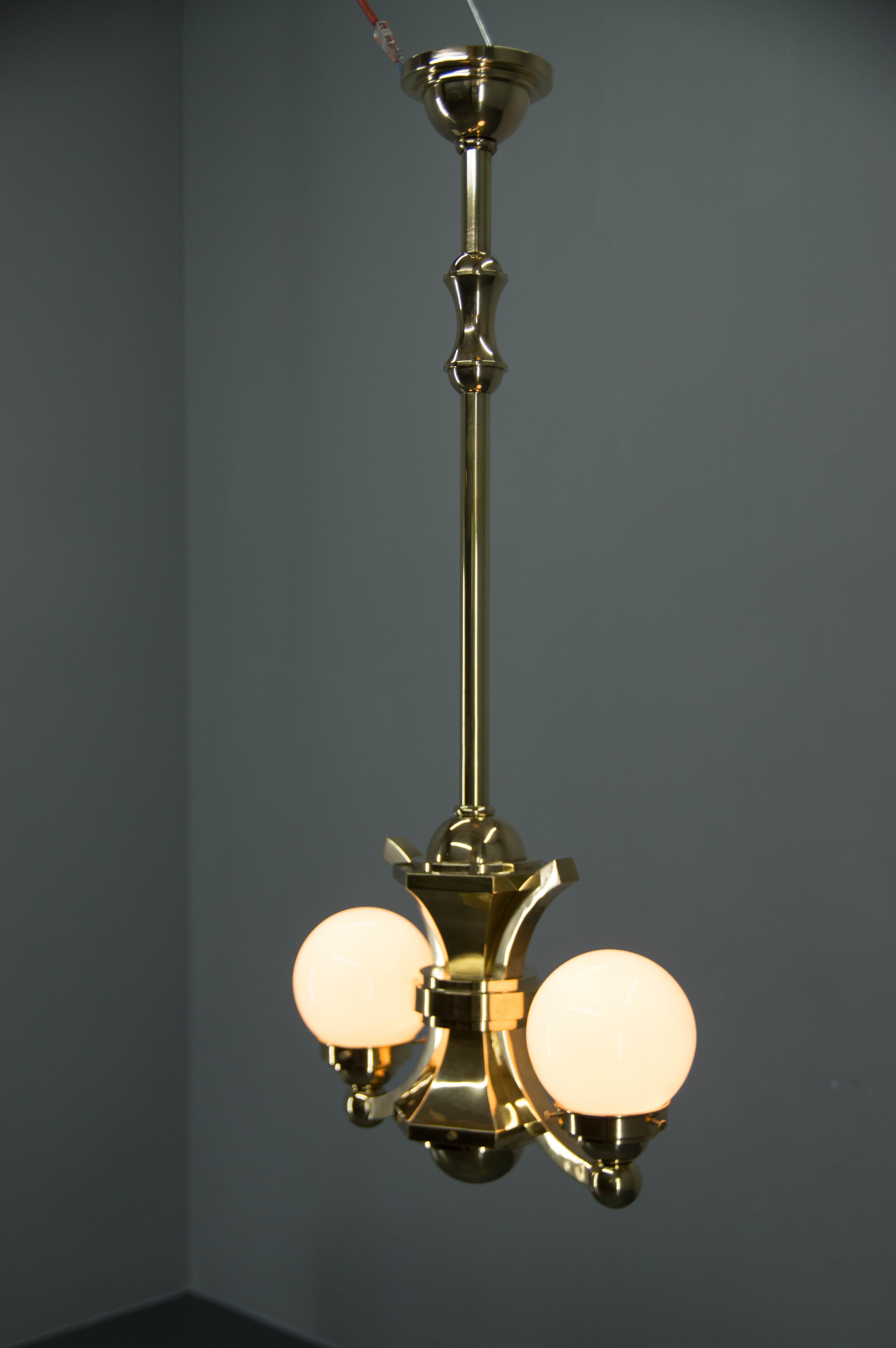 Brass Art Deco Chandelier Attributed to Gocar, 1910s, Restored For Sale
