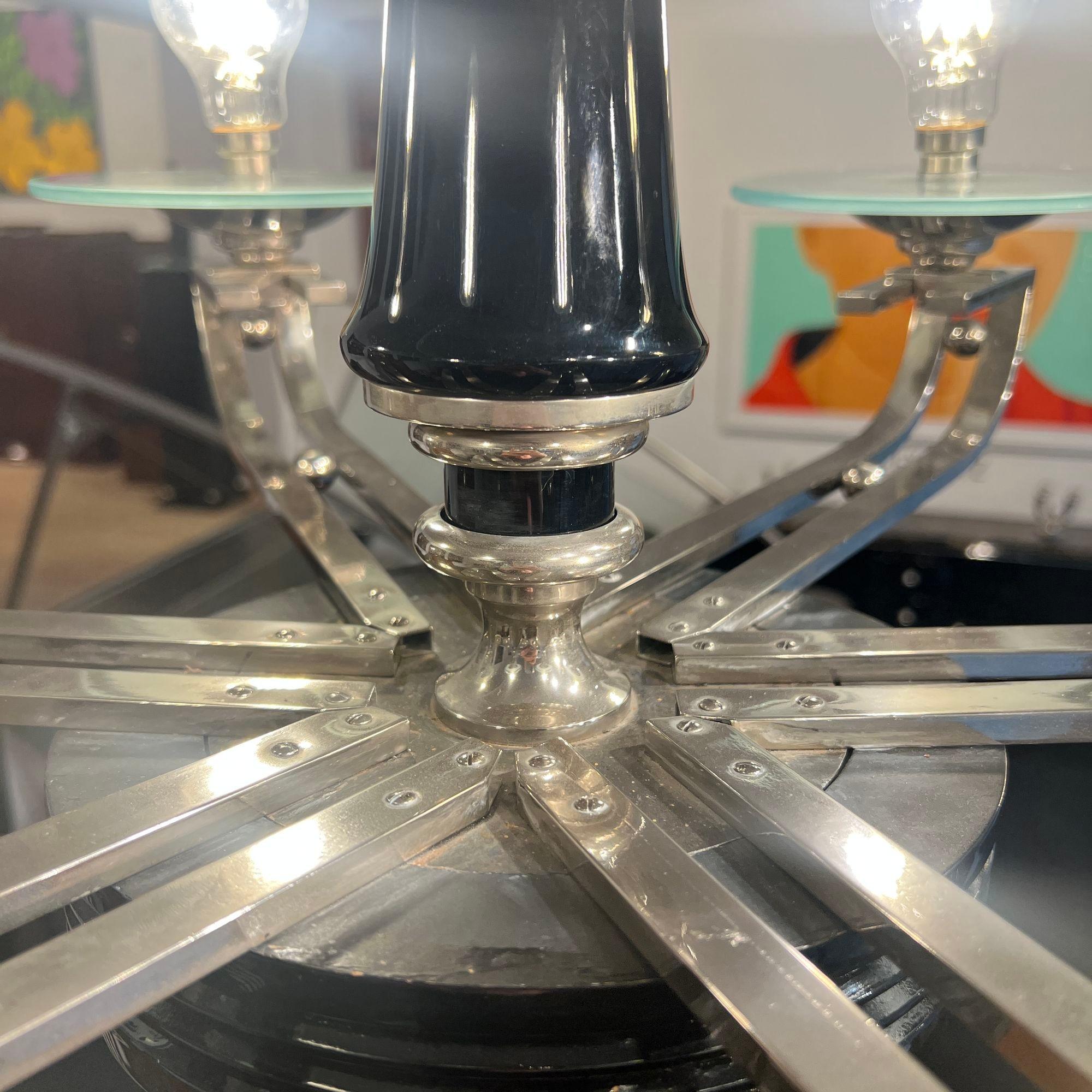 Lampadario Art Deco, lacca nera, cromo, vetro, Francia circa 1930 in vendita 4