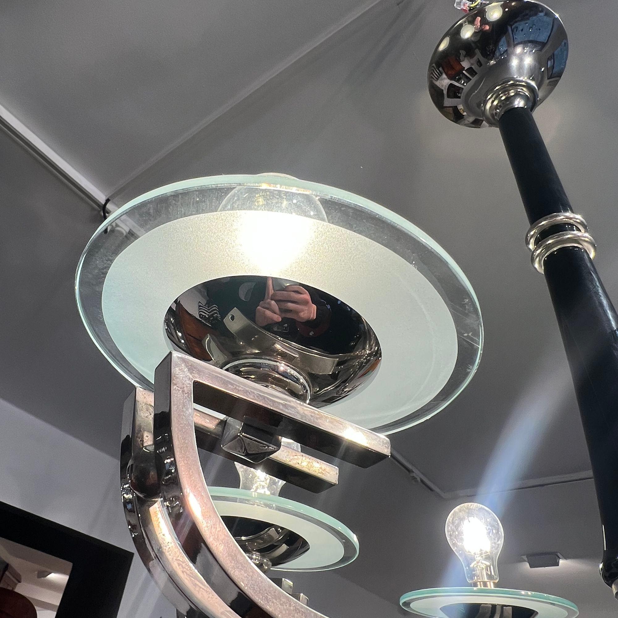 Lampadario Art Deco, lacca nera, cromo, vetro, Francia circa 1930 in vendita 5