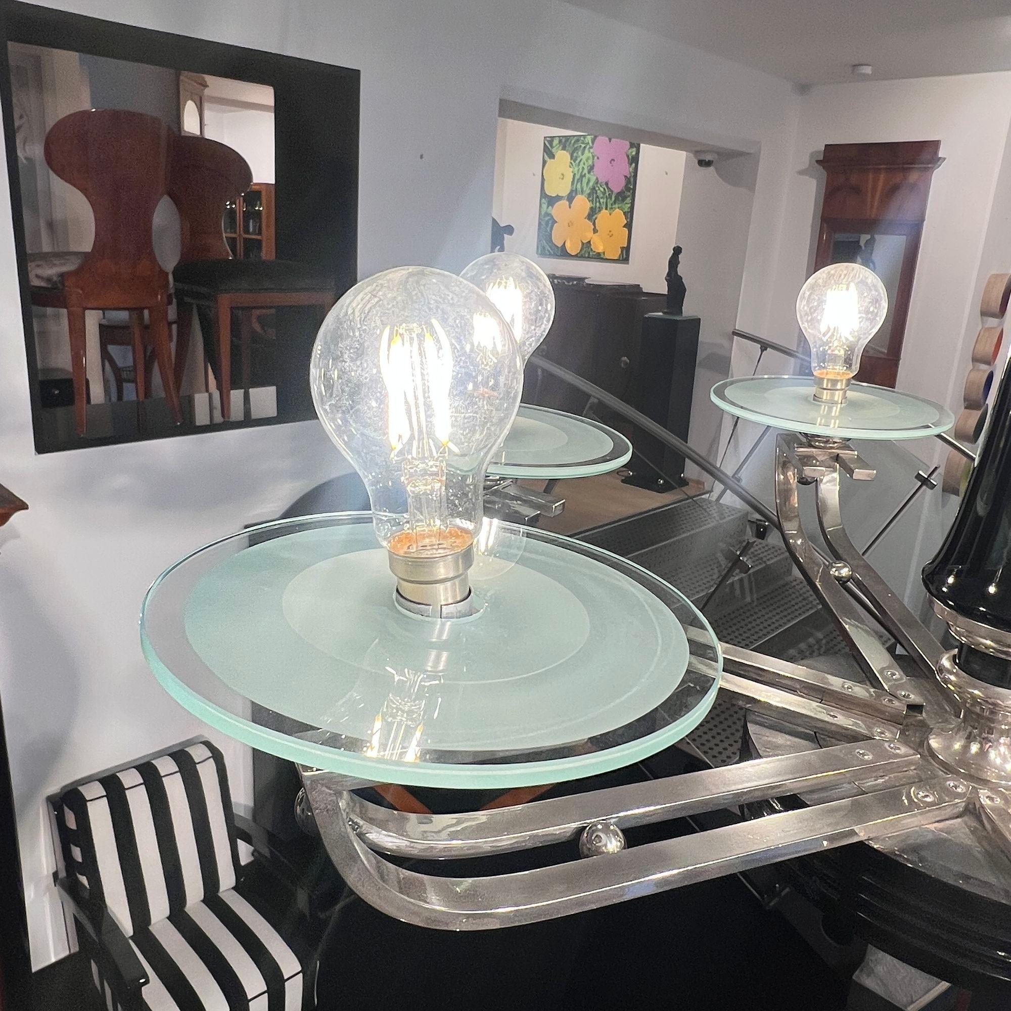 Lampadario Art Deco, lacca nera, cromo, vetro, Francia circa 1930 in vendita 8
