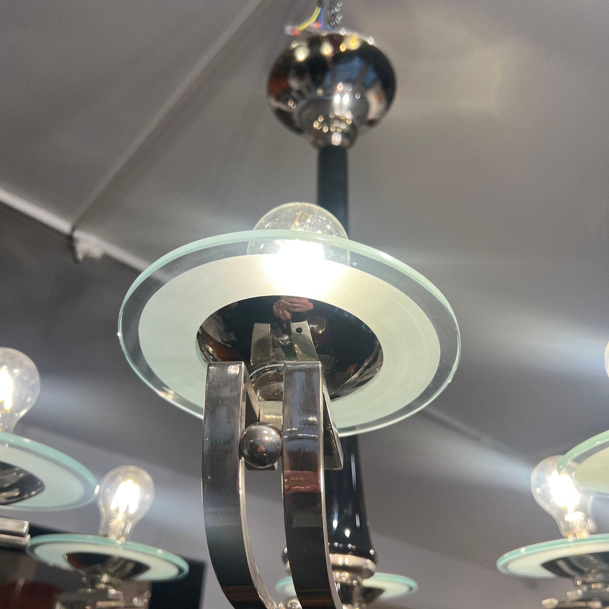Lampadario Art Deco, lacca nera, cromo, vetro, Francia circa 1930 in vendita 2