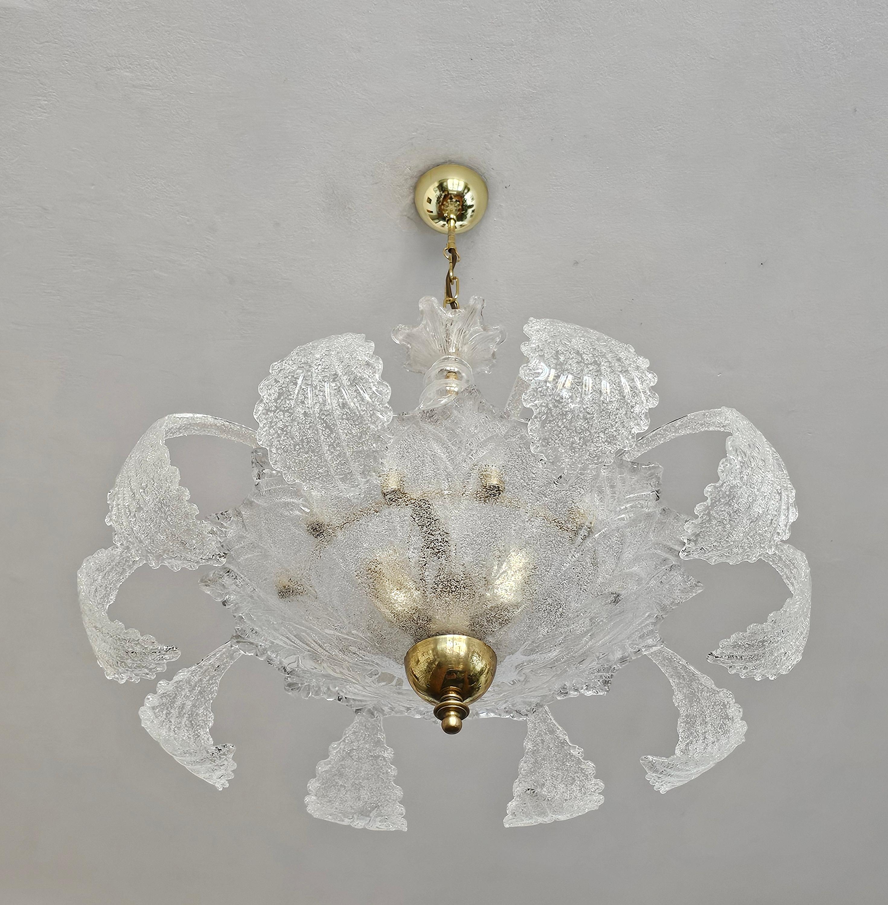 Art Deco Chandelier in style of Barovier & Toso, 10 Murano leaves, Italy 1950s For Sale 9