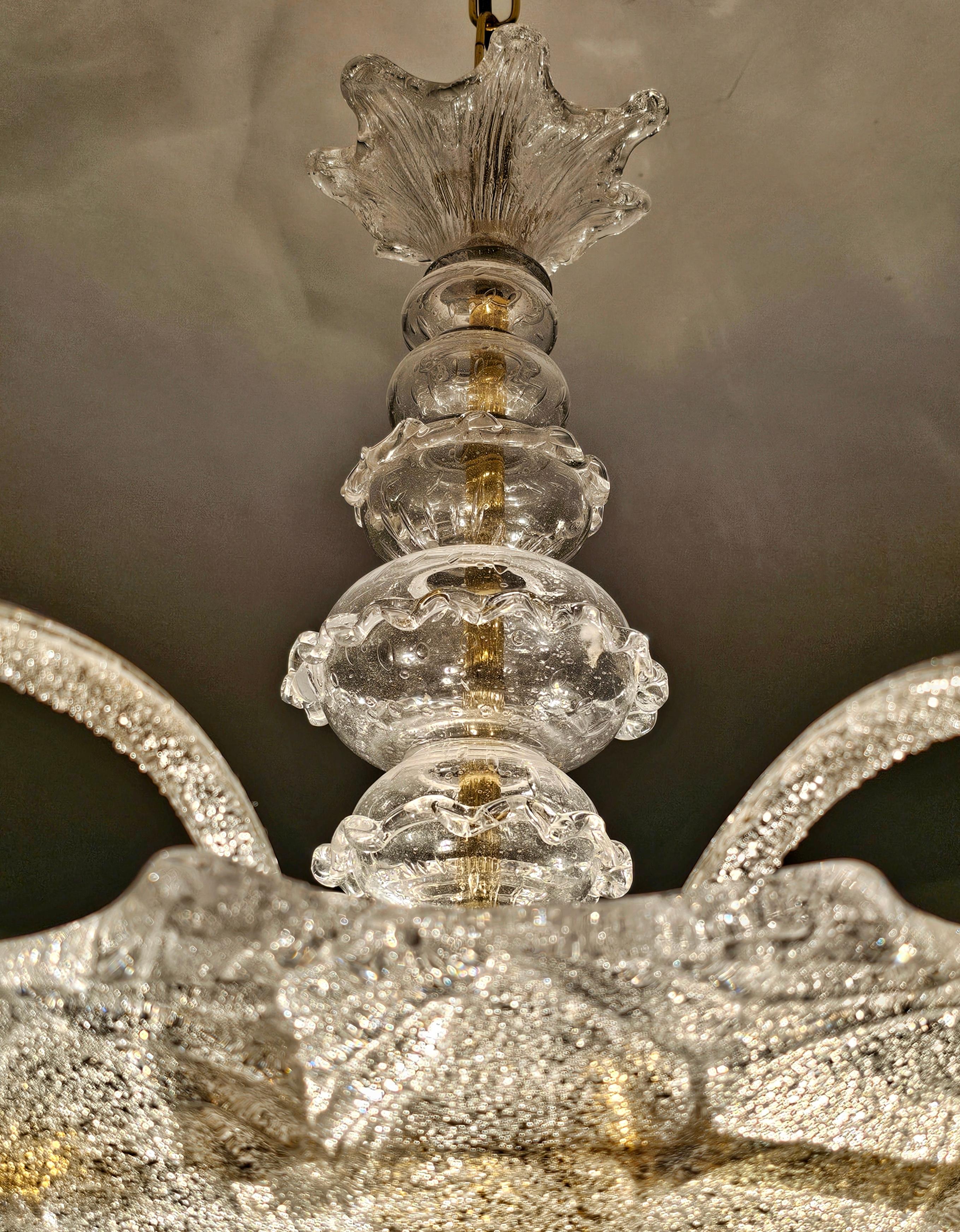 Art Deco Chandelier in style of Barovier & Toso, 10 Murano leaves, Italy 1950s For Sale 2