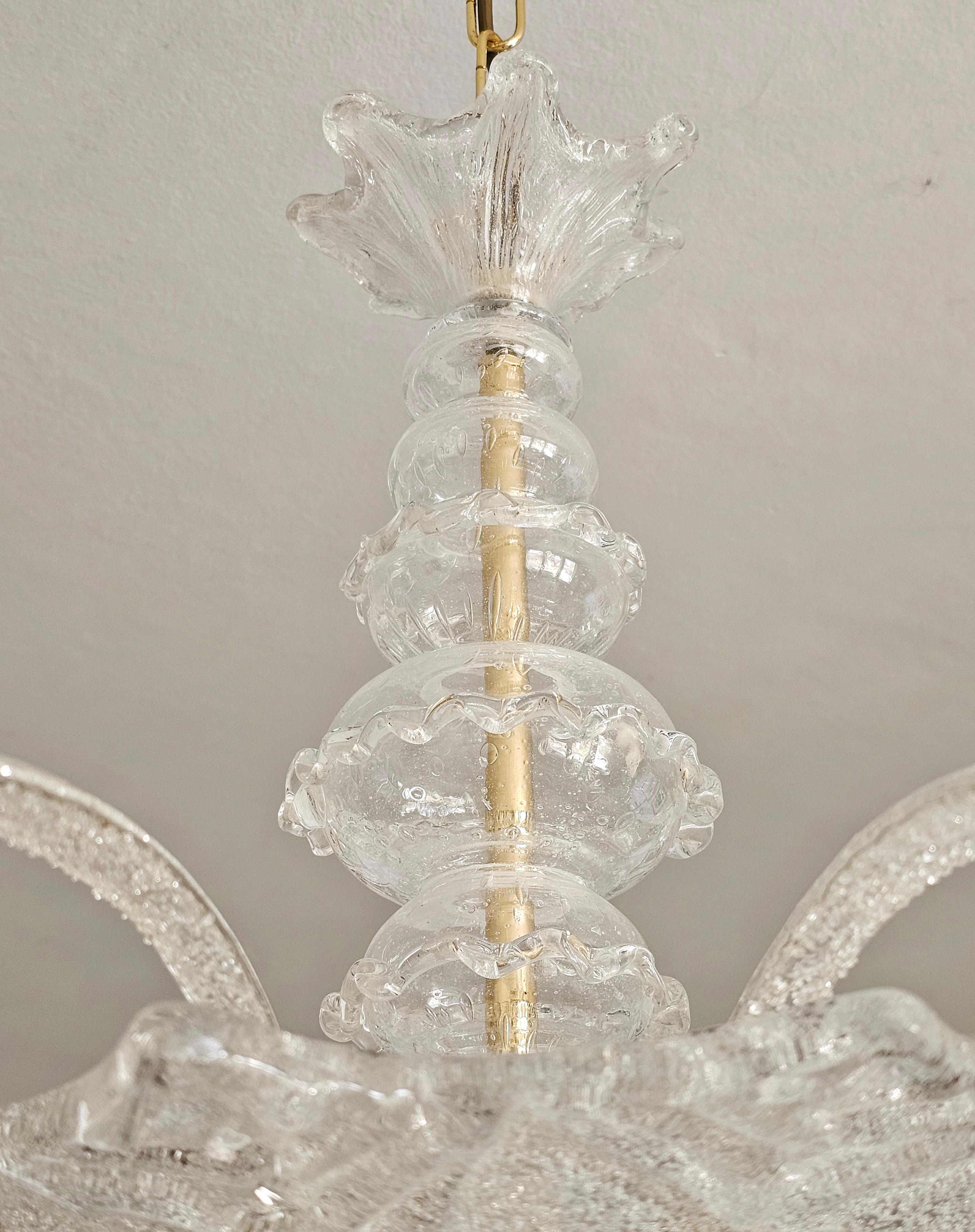 Art Deco Chandelier in style of Barovier & Toso, 10 Murano leaves, Italy 1950s For Sale 3