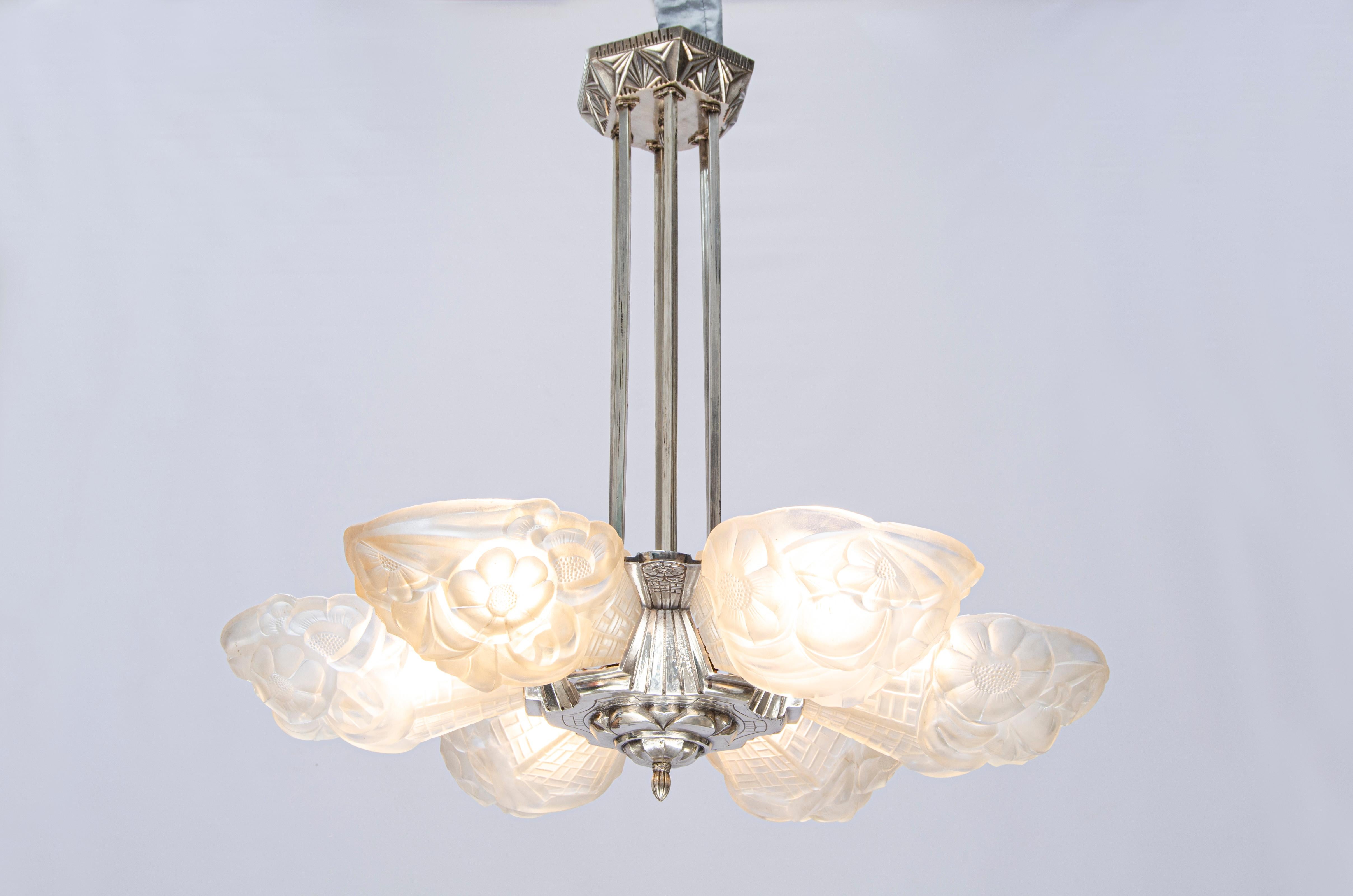 Plated Art Deco Chandelier by David Gueron Degué For Sale