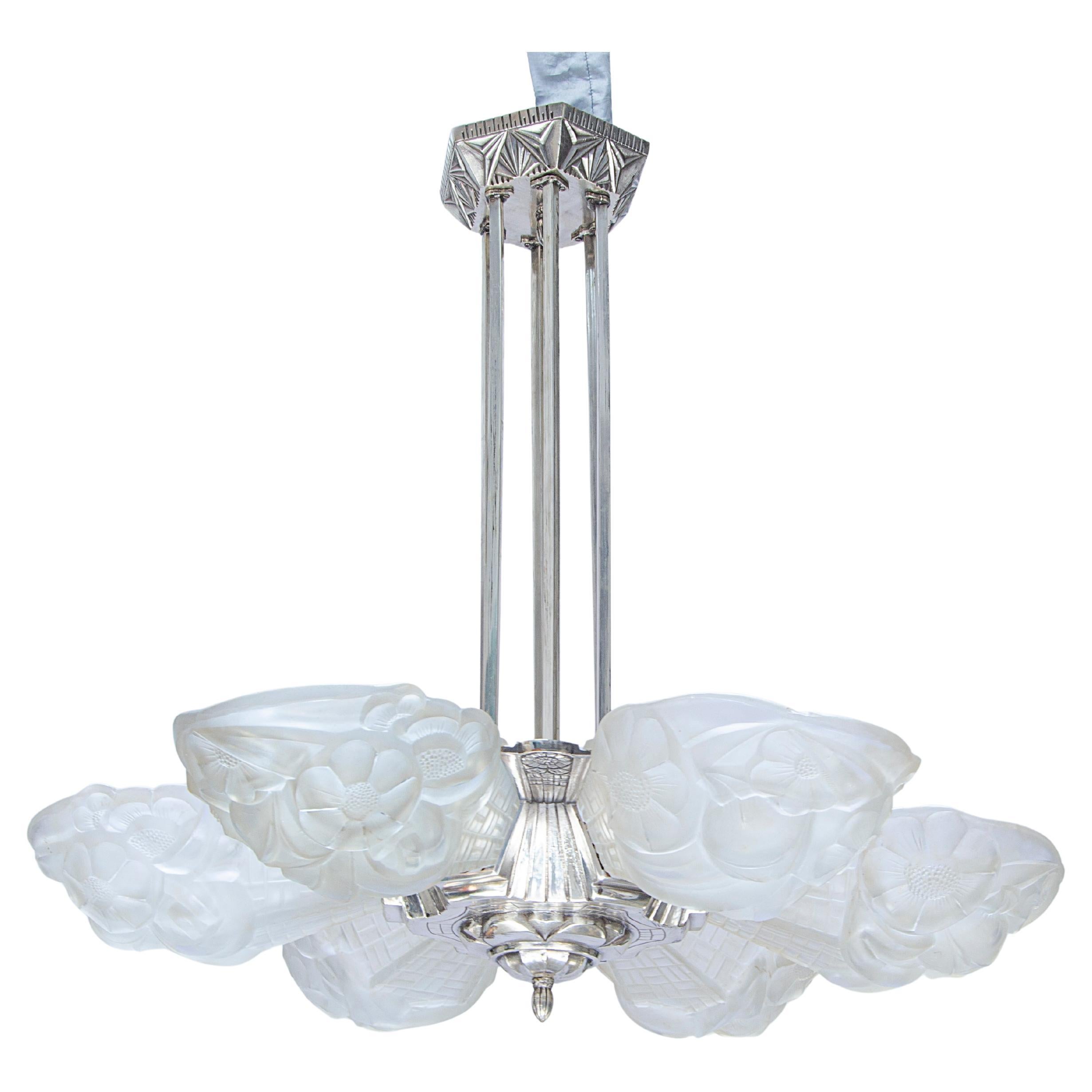Art Deco Chandelier by David Gueron Degué For Sale