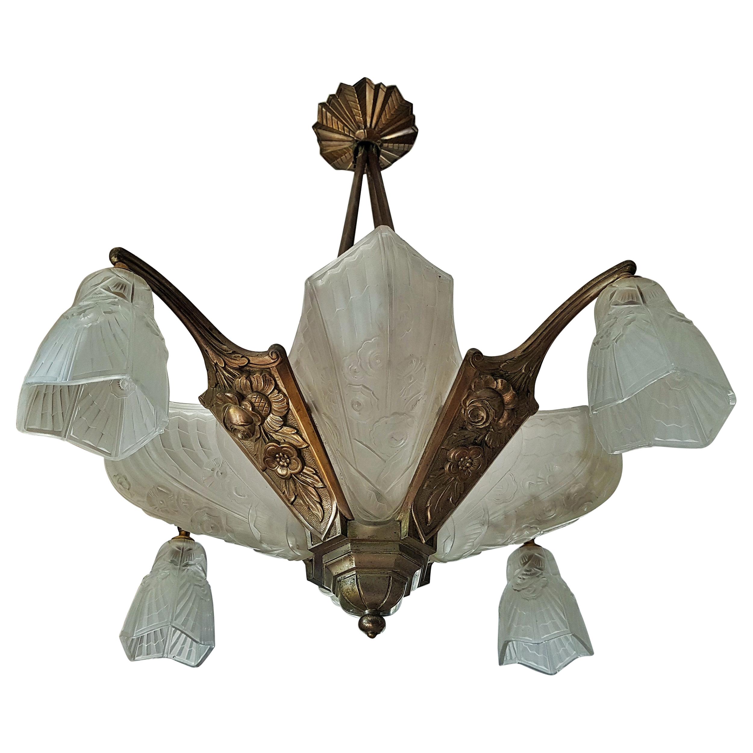 Art Deco Chandelier by Degue, France, 1930