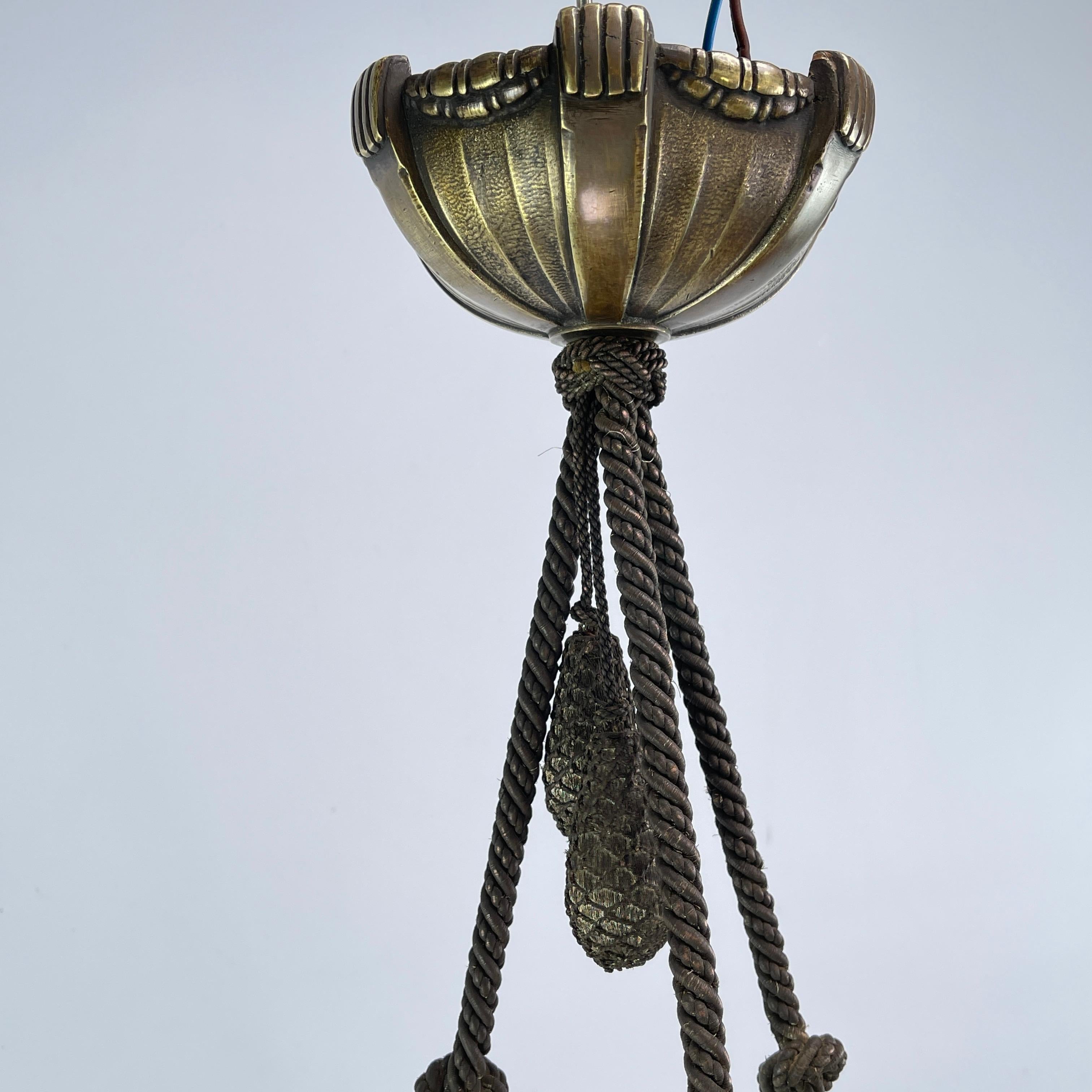 Vetro Lampadario Art Déco a sospensione di Dégue, anni '30 in vendita