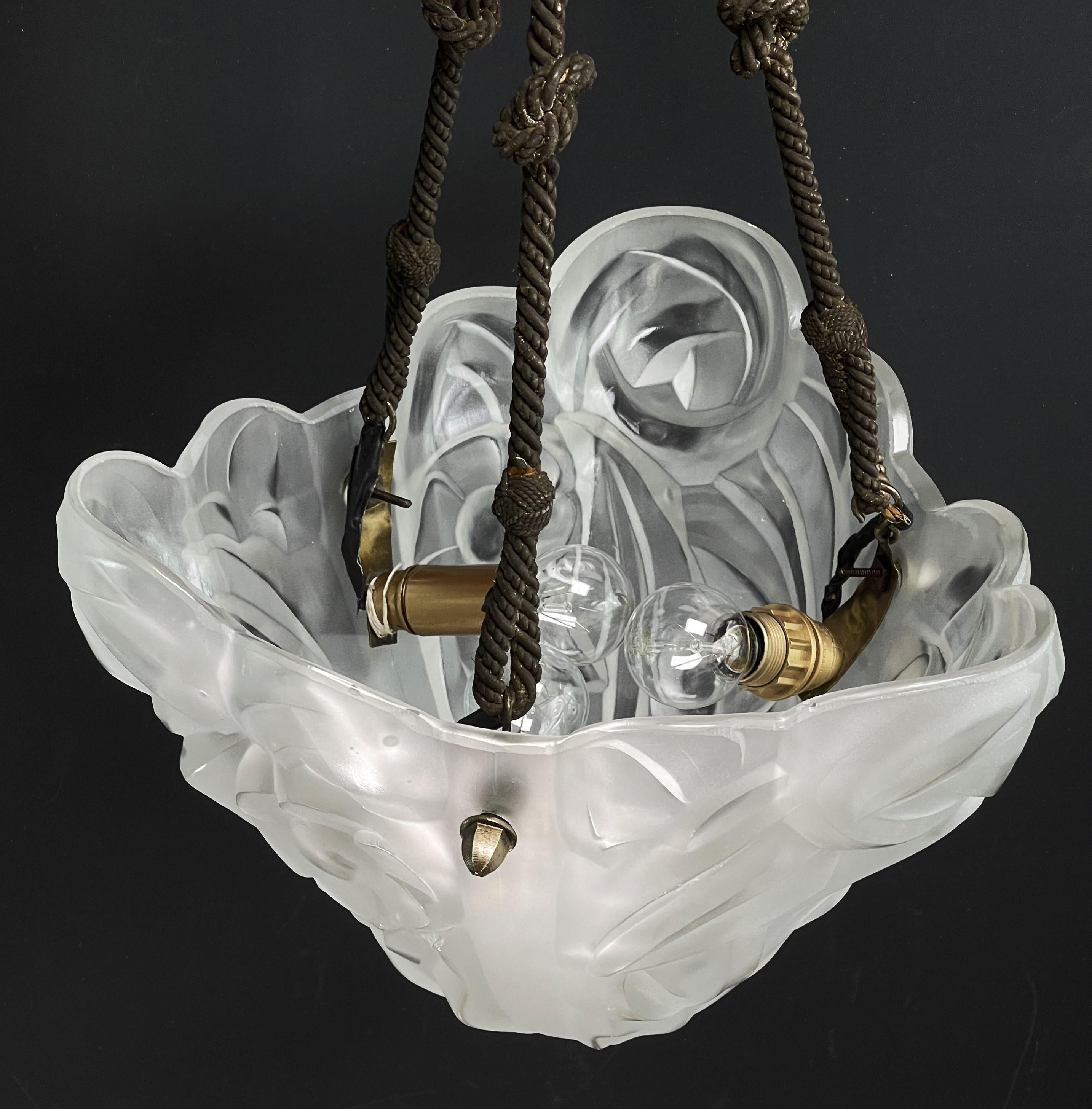 Lampadario Art Déco a sospensione di Dégue, anni '30 in vendita 3